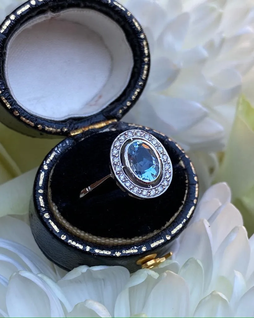 Aquamarine and Diamond Art Deco Platinum Ring 0.15ct   1.20ct