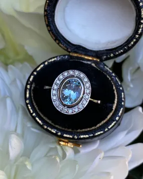 Aquamarine and Diamond Art Deco Platinum Ring 0.15ct   1.20ct