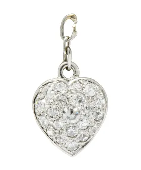Art Deco 0.55 CTW Pavé Diamond Platinum Heart Charm