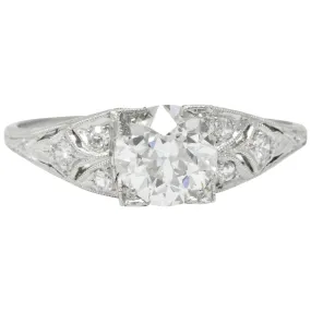 Art Deco 1.60 CTW Diamond Platinum Engagement Ring, GIA