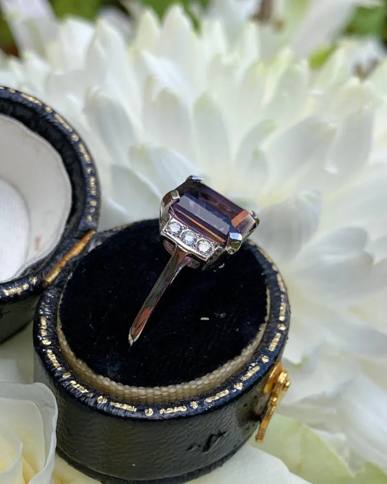 Art Deco Amethyst and Diamond Platinum Ring 0.12ct   2.30ct