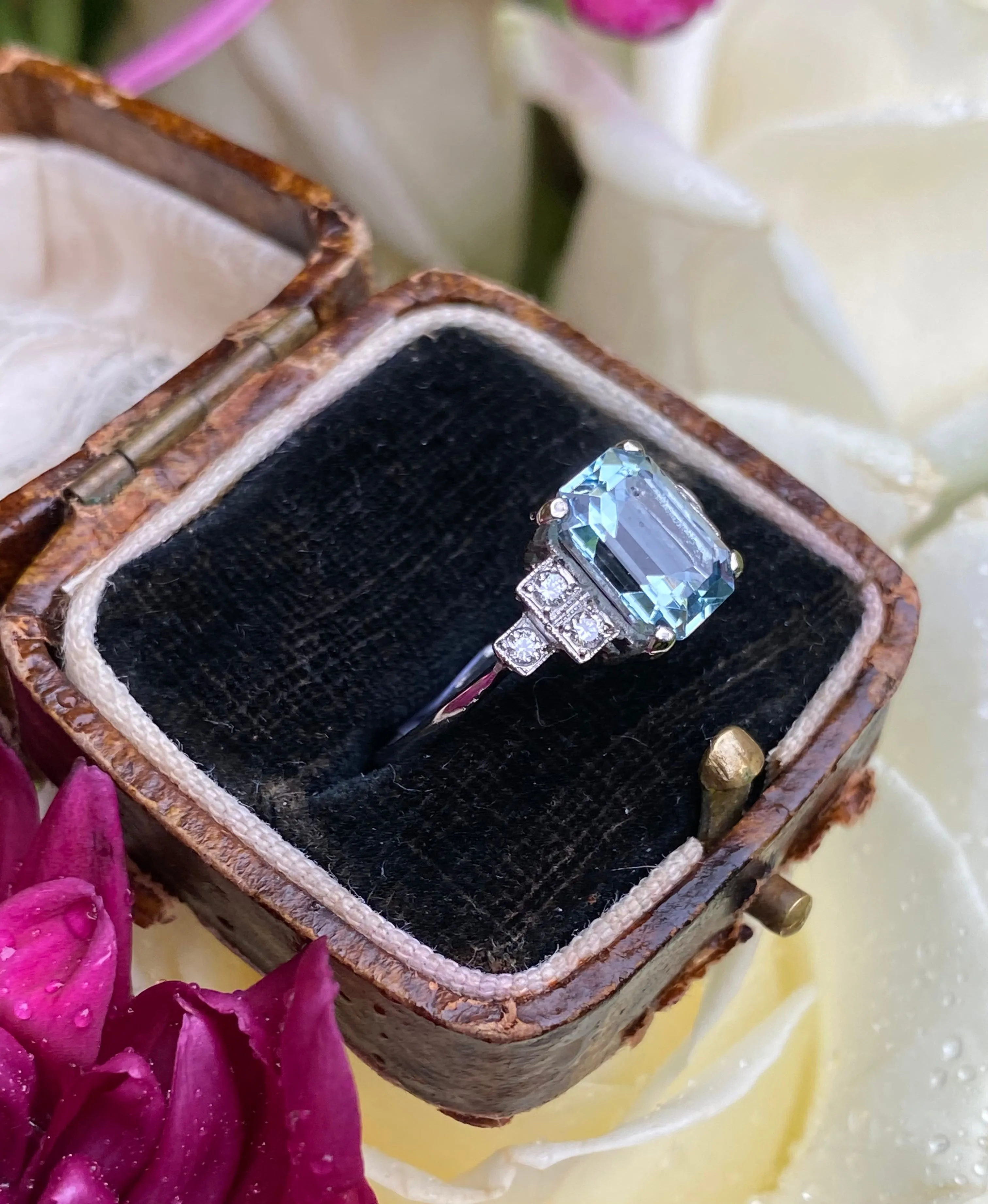Art Deco Aquamarine and Diamond Platinum Ring 0.20ct   1.95ct