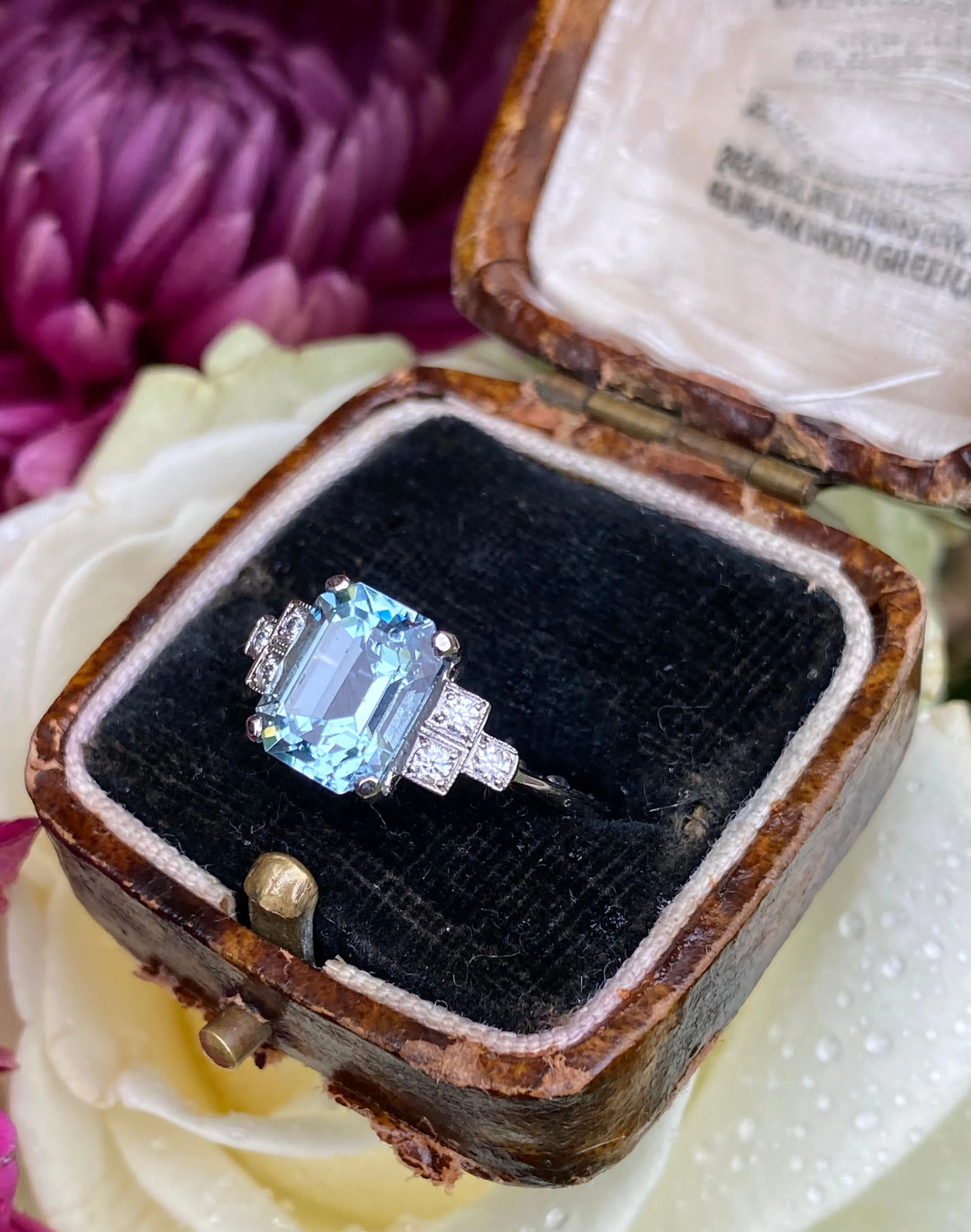 Art Deco Aquamarine and Diamond Platinum Ring 0.20ct   1.95ct