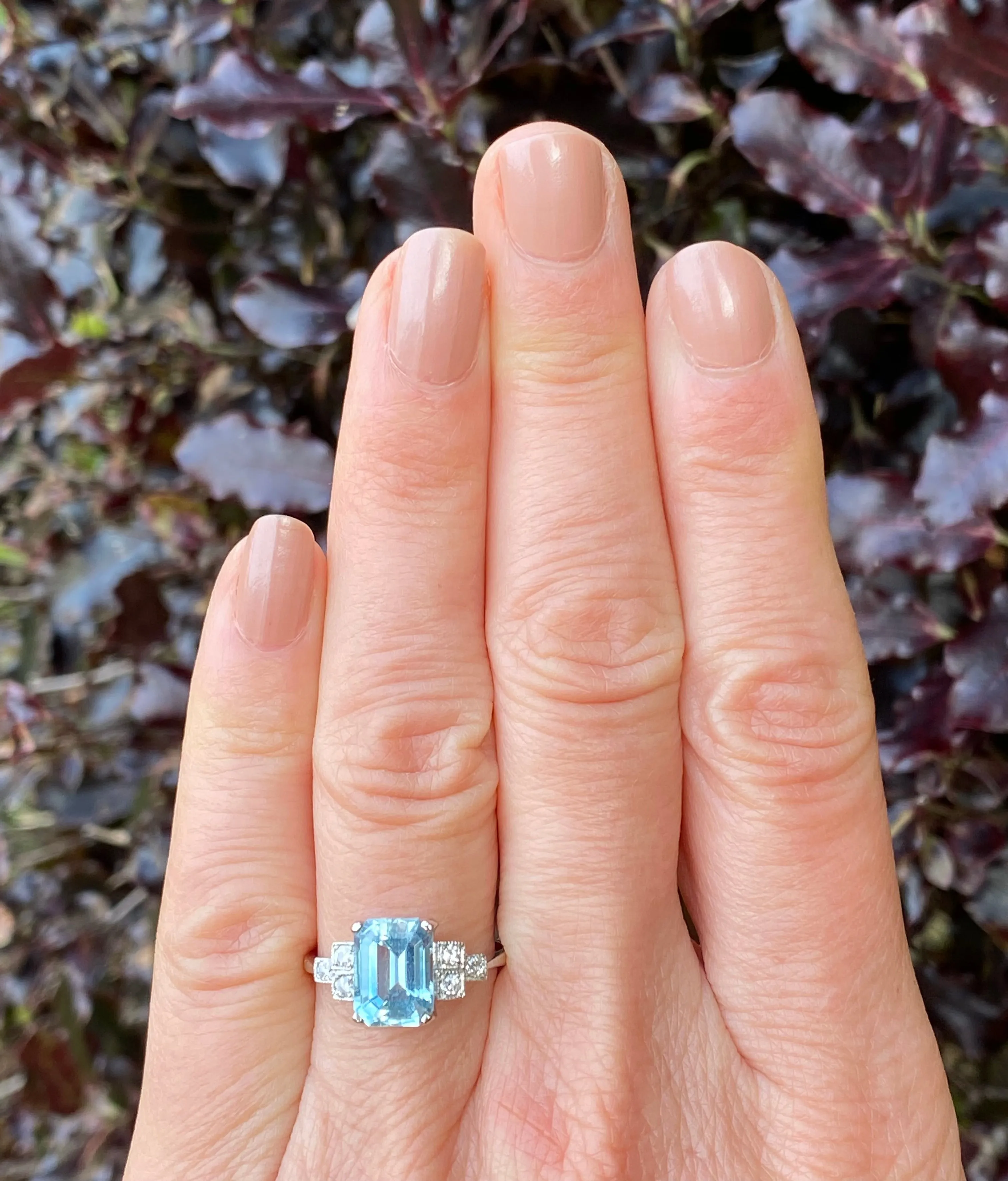 Art Deco Aquamarine and Diamond Platinum Ring 0.20ct   1.95ct