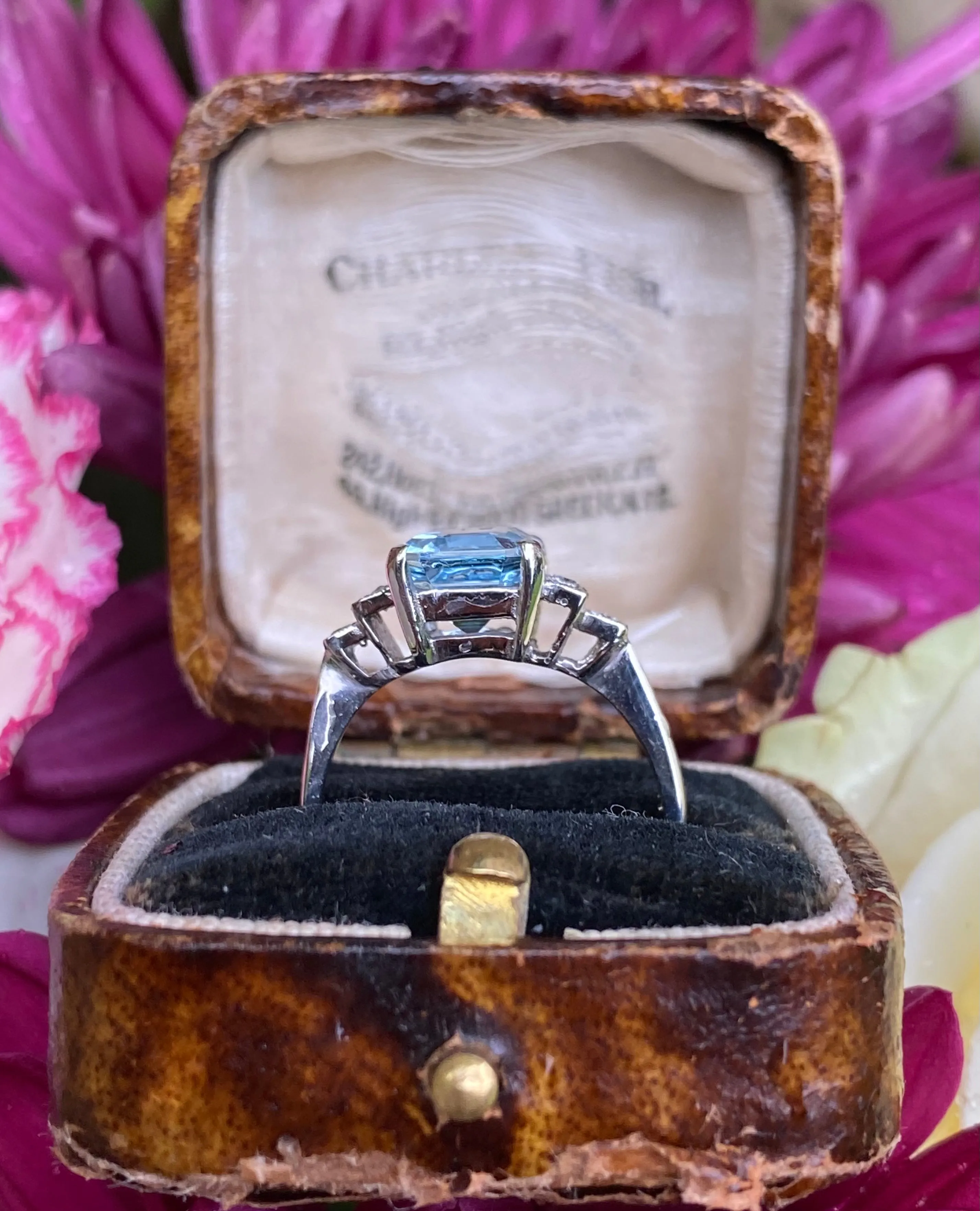 Art Deco Aquamarine and Diamond Platinum Ring 0.20ct   1.95ct