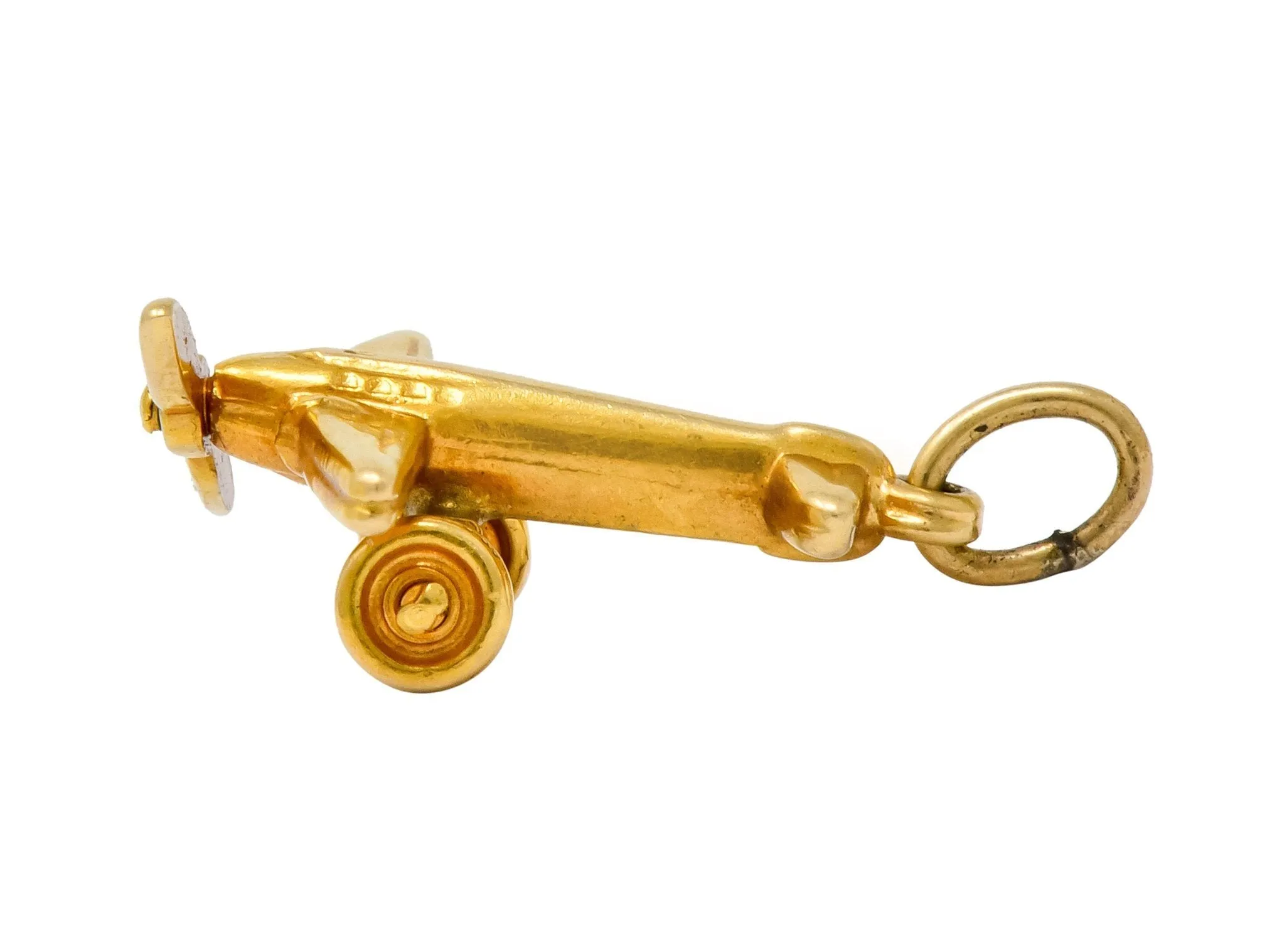Art Deco Articulated 14 Karat Gold Propeller Plane Charm Circa 1930