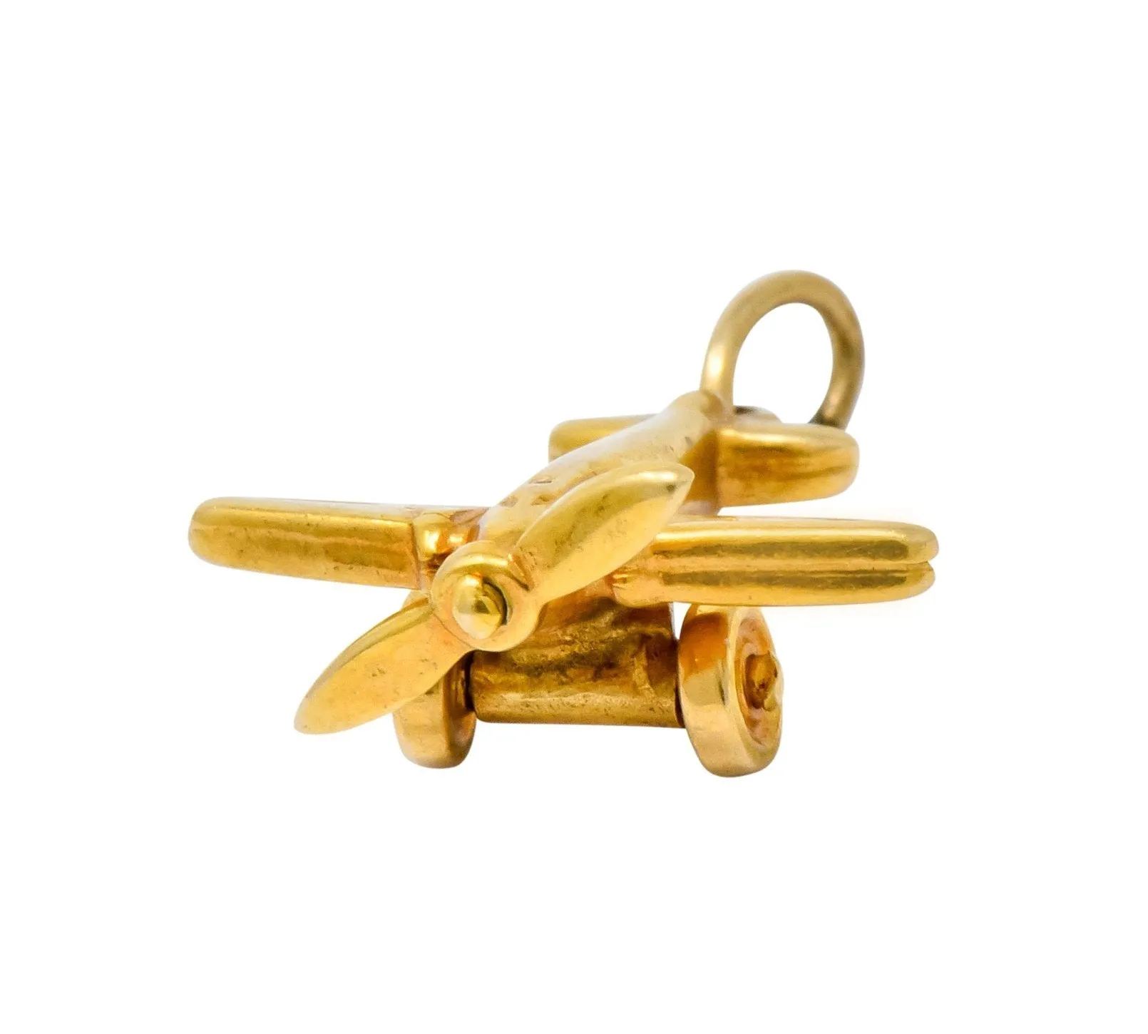 Art Deco Articulated 14 Karat Gold Propeller Plane Charm Circa 1930