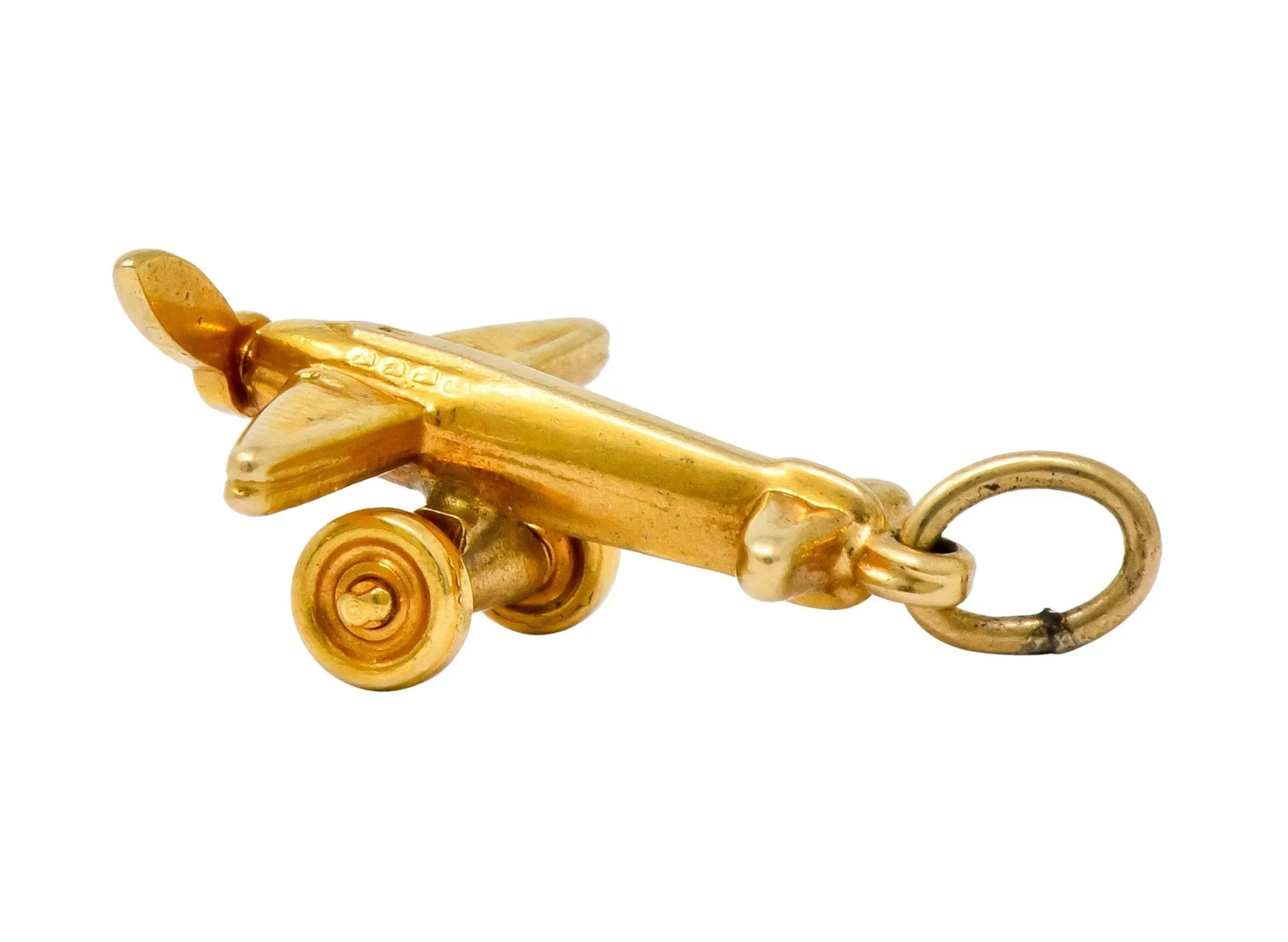 Art Deco Articulated 14 Karat Gold Propeller Plane Charm Circa 1930