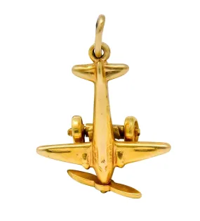 Art Deco Articulated 14 Karat Gold Propeller Plane Charm Circa 1930