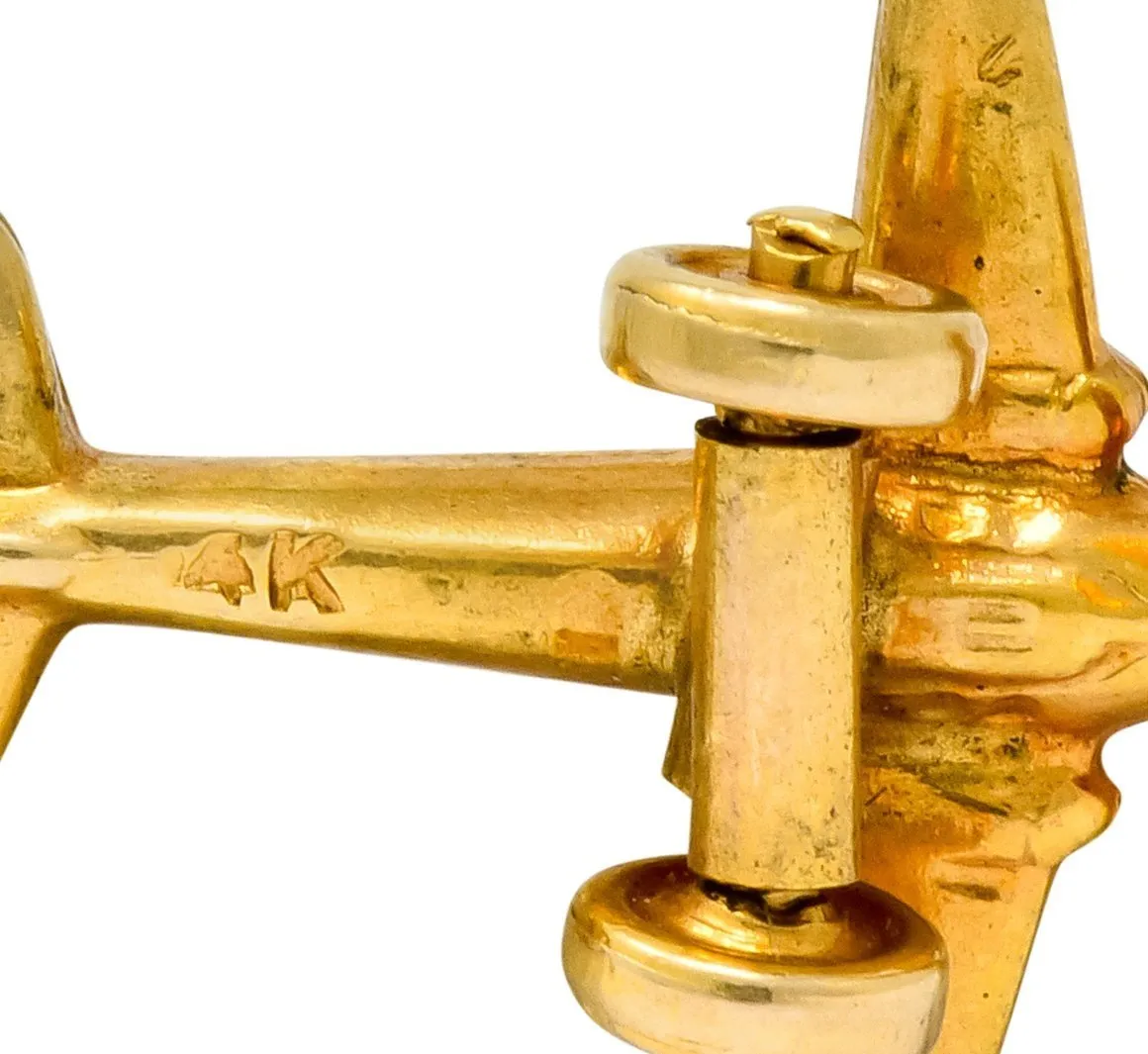 Art Deco Articulated 14 Karat Gold Propeller Plane Charm Circa 1930