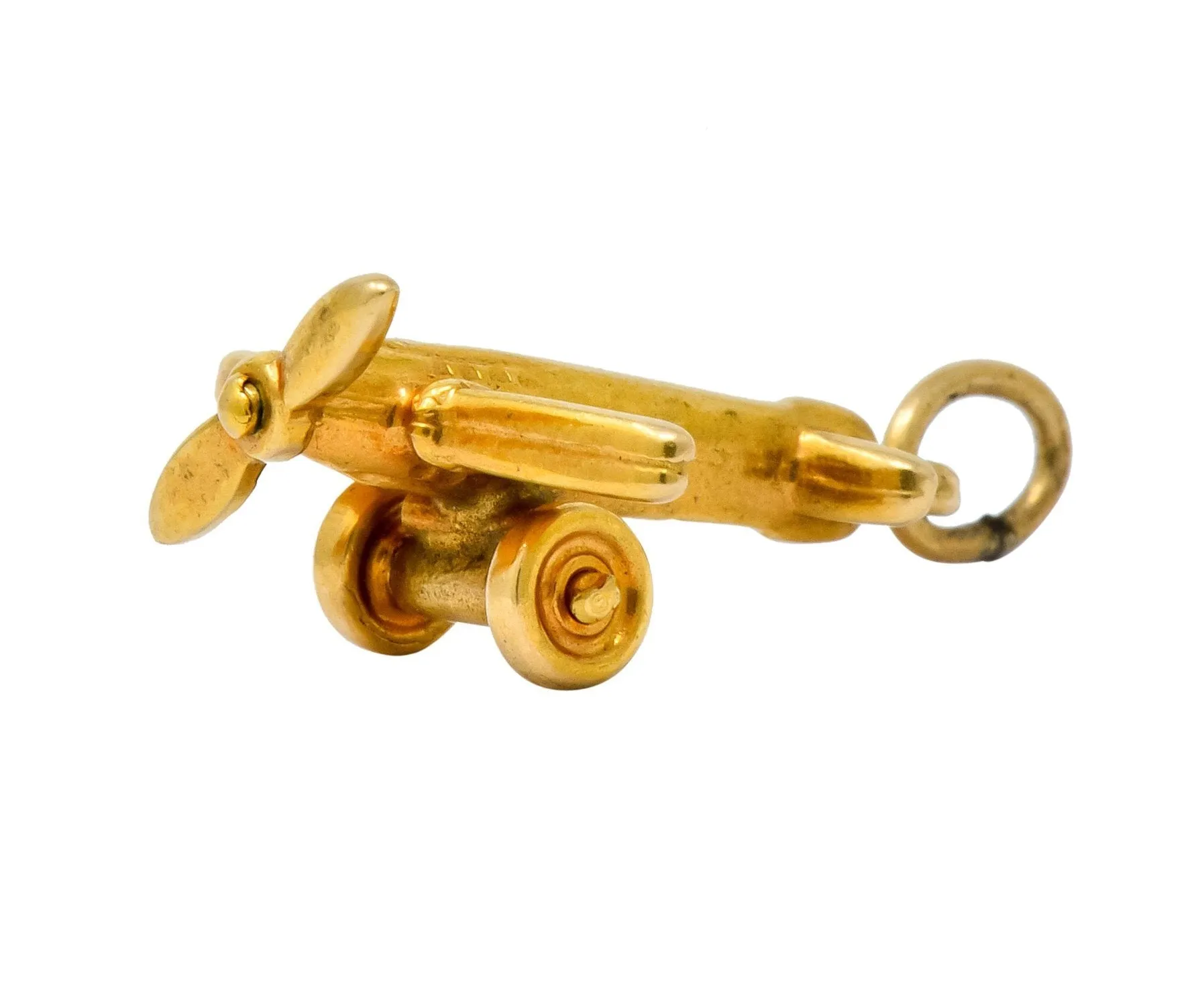 Art Deco Articulated 14 Karat Gold Propeller Plane Charm Circa 1930