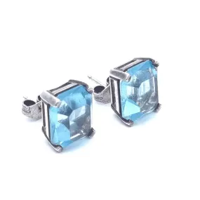 Art Deco inspired silver earrings with aquamarine simile. circa 1990.