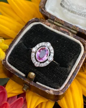 Art Deco Pink Sapphire and Diamond Cluster Ring Platinum 0.35ct   1.10ct