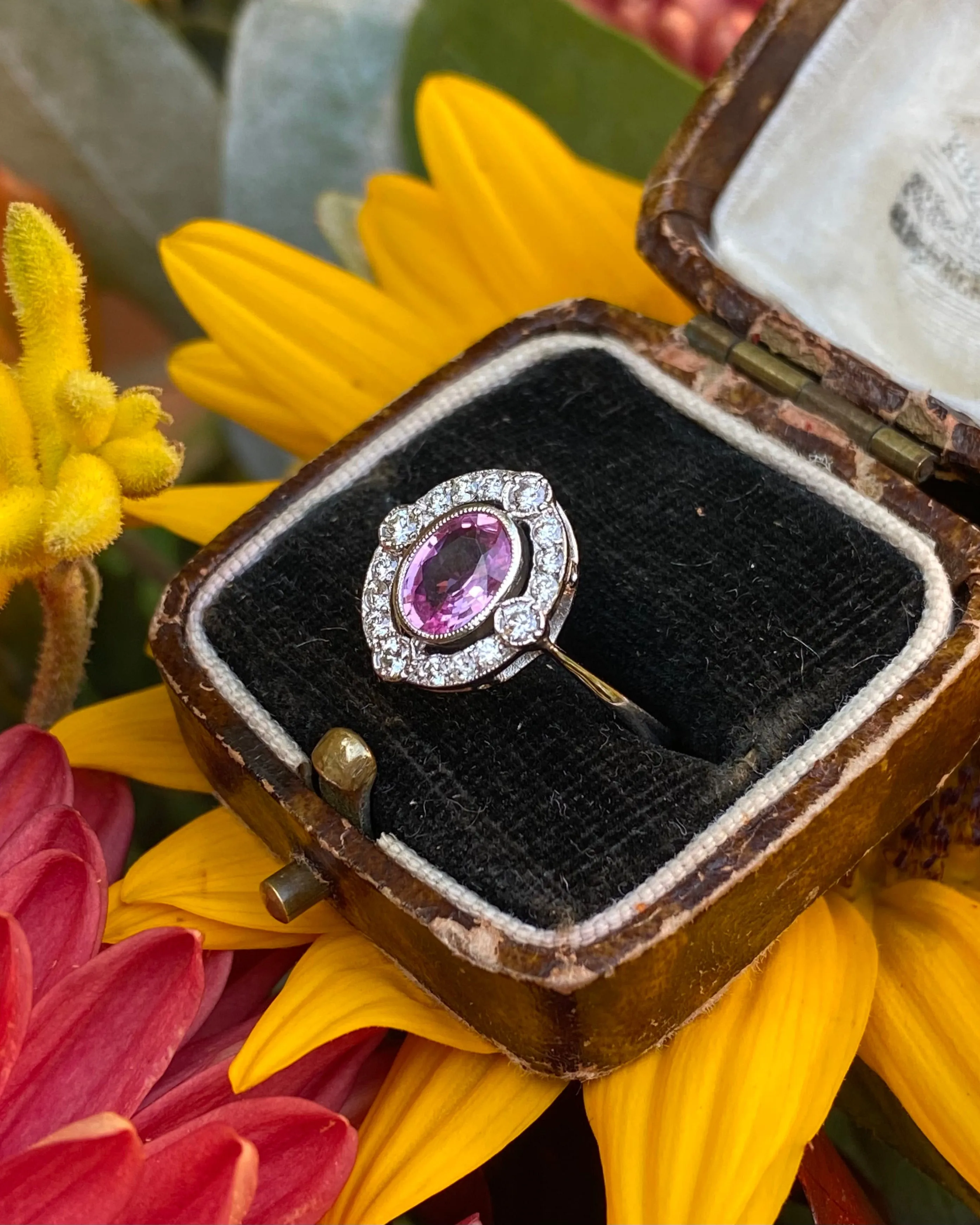 Art Deco Pink Sapphire and Diamond Cluster Ring Platinum 0.35ct   1.10ct