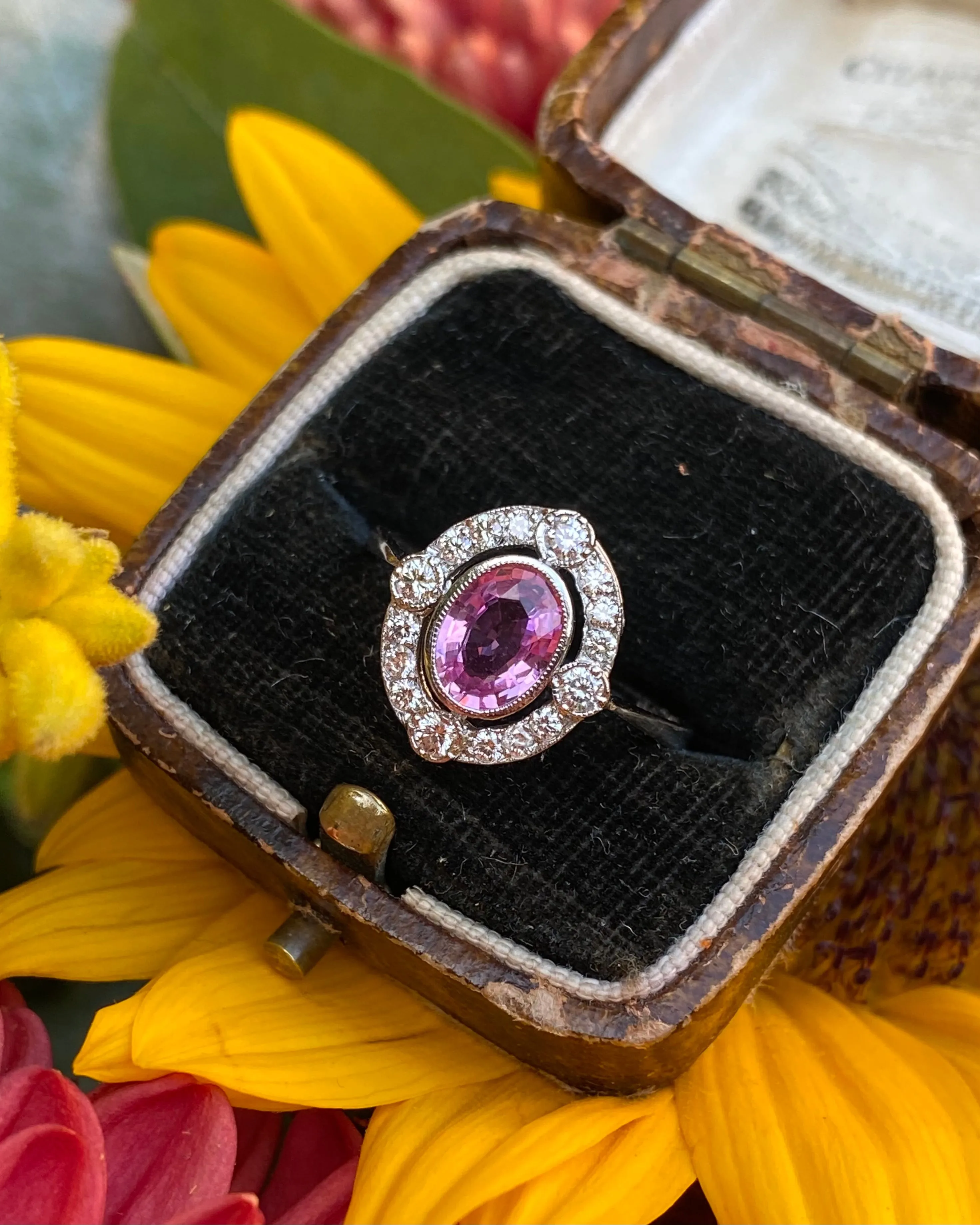Art Deco Pink Sapphire and Diamond Cluster Ring Platinum 0.35ct   1.10ct