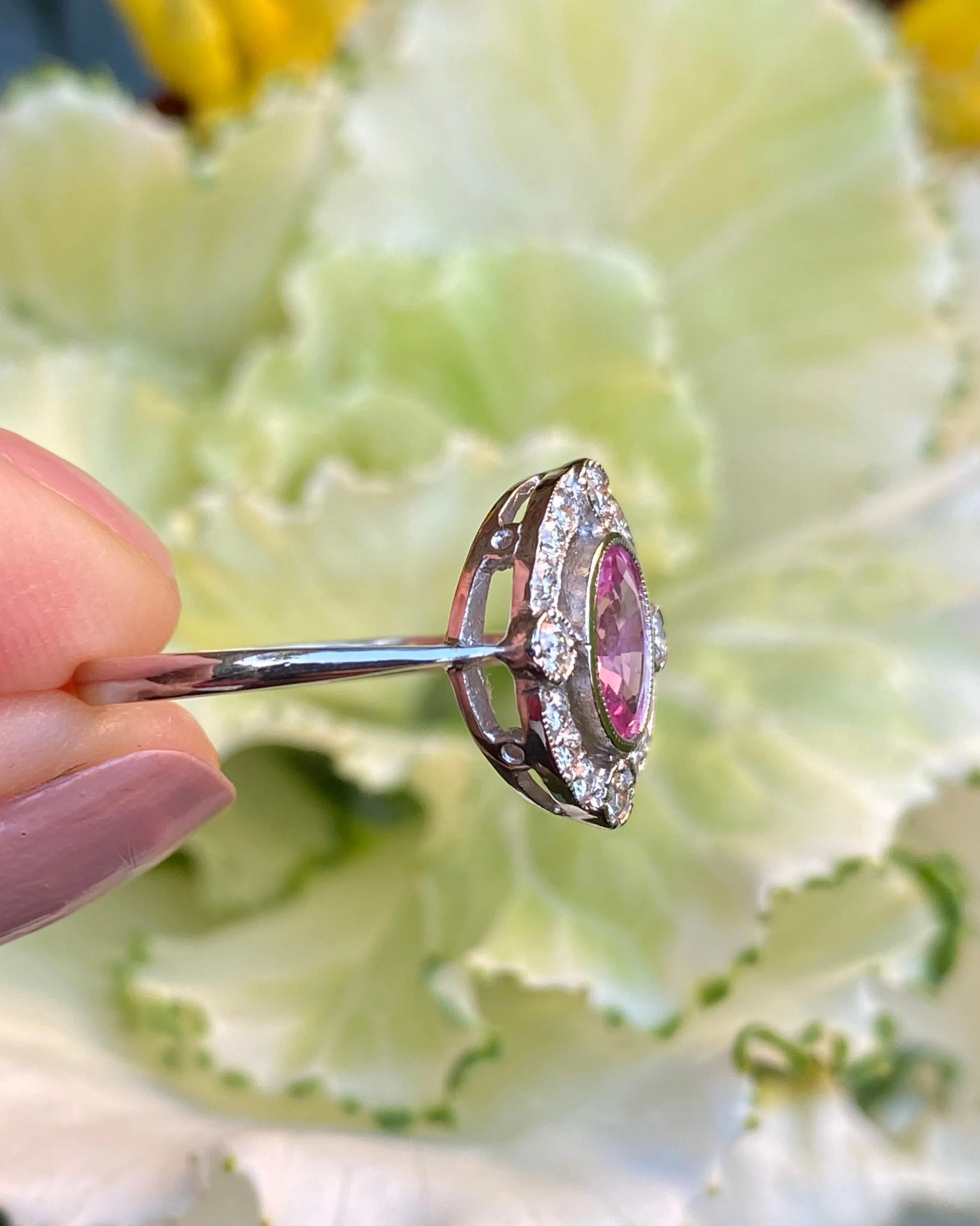 Art Deco Pink Sapphire and Diamond Cluster Ring Platinum 0.35ct   1.10ct