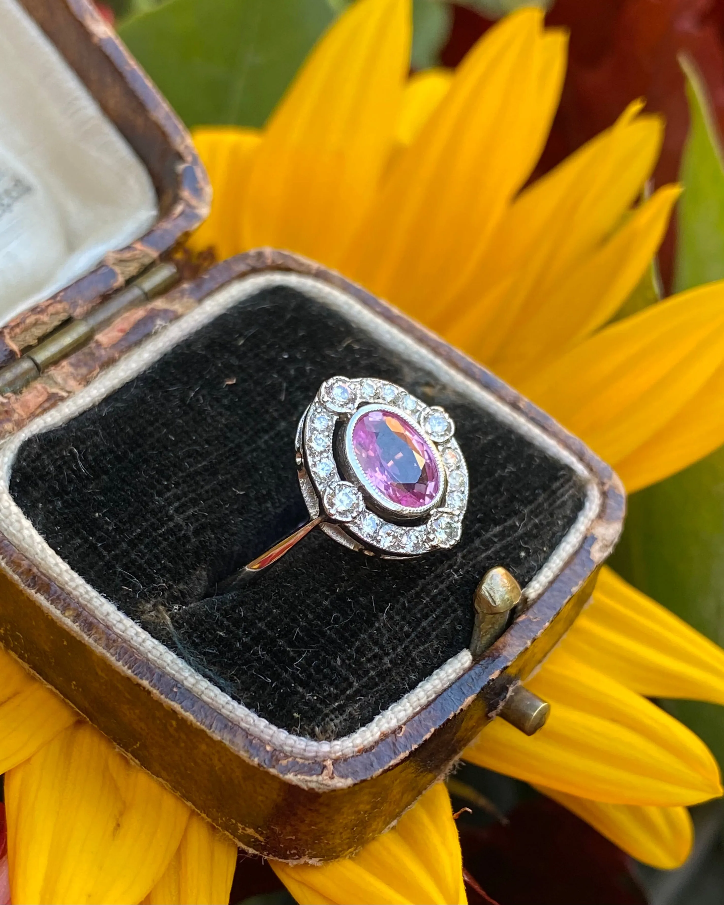 Art Deco Pink Sapphire and Diamond Cluster Ring Platinum 0.35ct   1.10ct