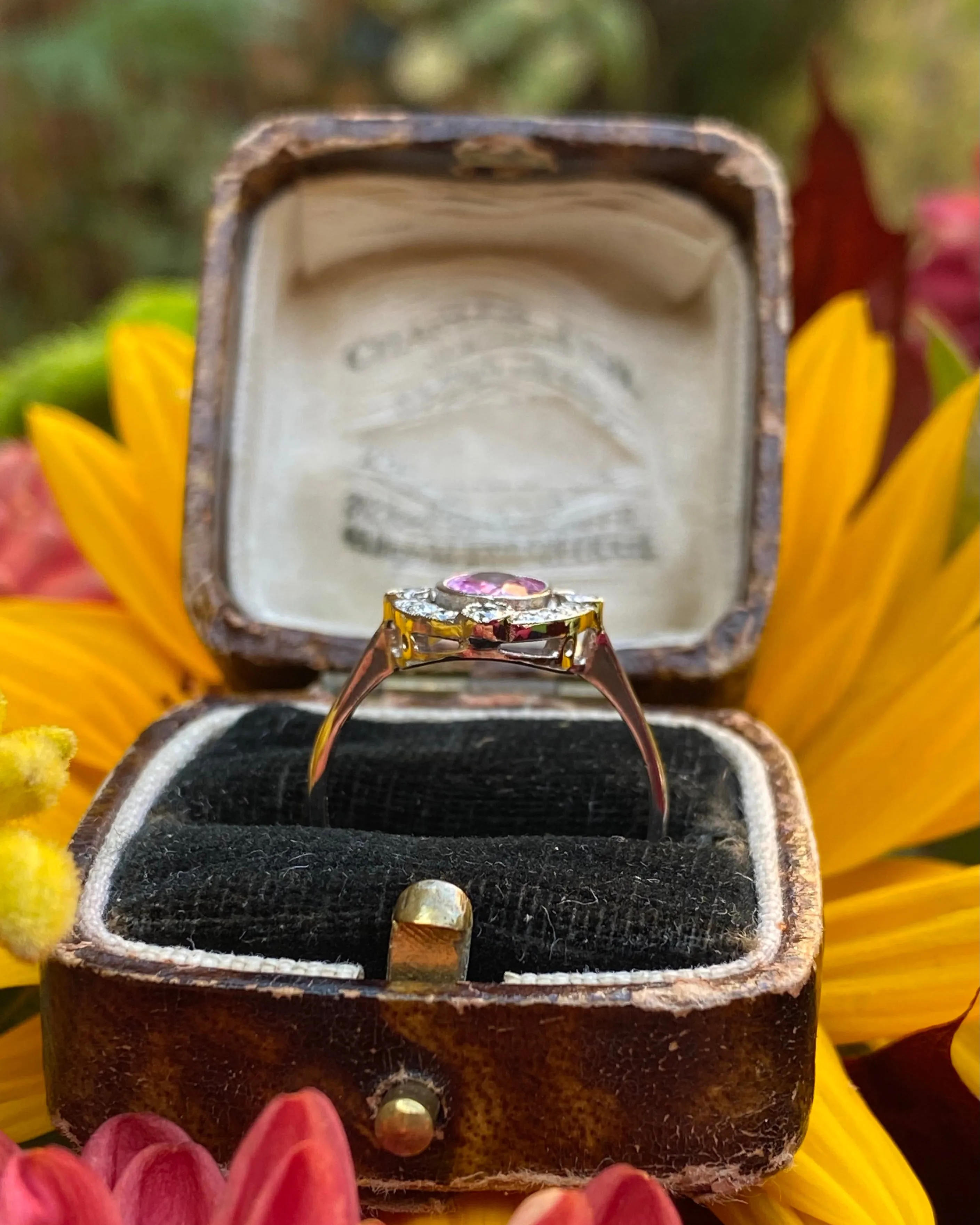 Art Deco Pink Sapphire and Diamond Cluster Ring Platinum 0.35ct   1.10ct