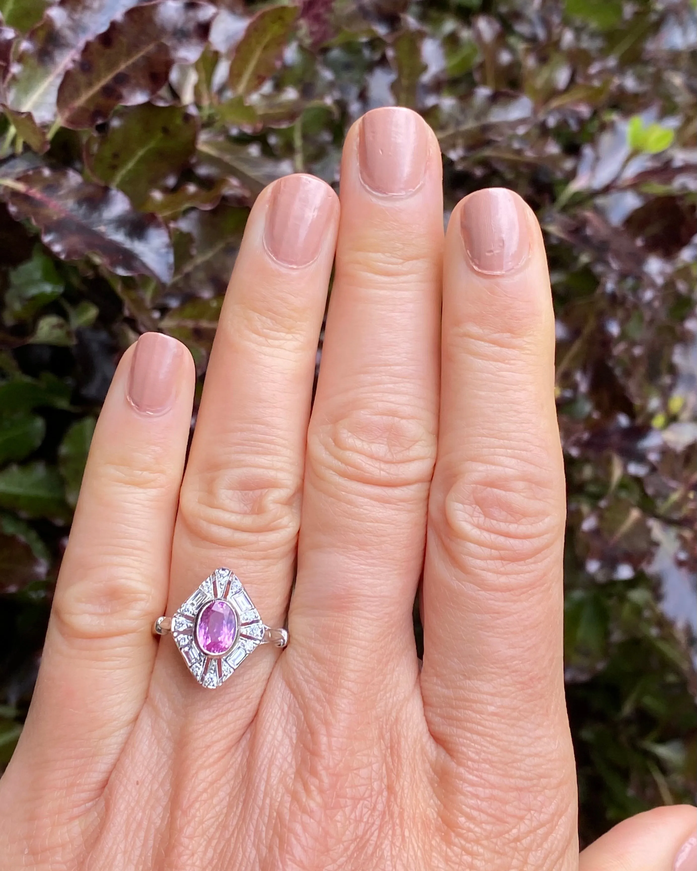 Art Deco Pink Sapphire and Diamond Platinum Ring 0.30ct   1.0ct