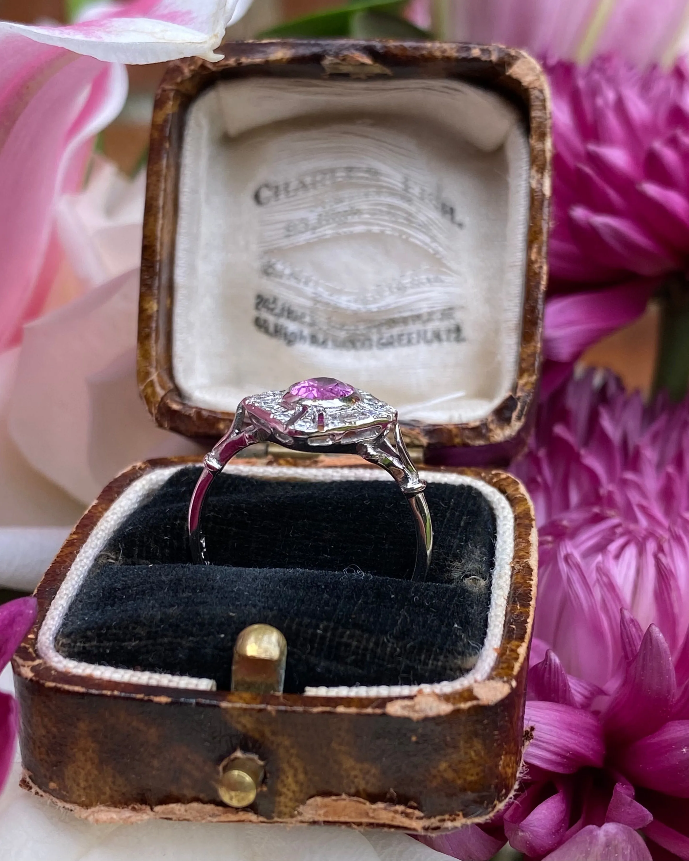 Art Deco Pink Sapphire and Diamond Platinum Ring 0.30ct   1.0ct