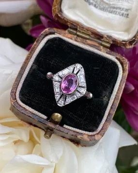 Art Deco Pink Sapphire and Diamond Platinum Ring 0.30ct   1.0ct