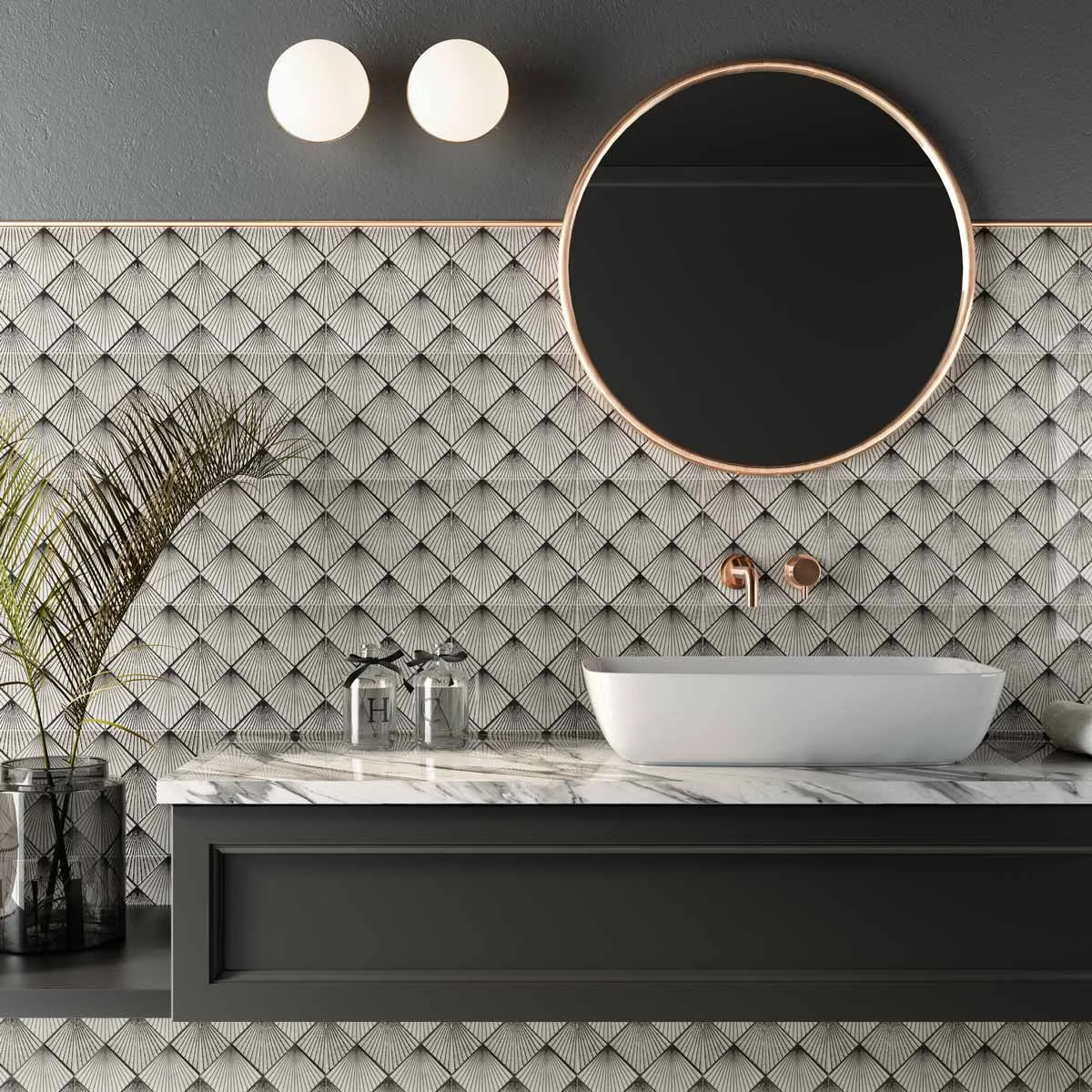 Art Deco White wall tile 20x20cm