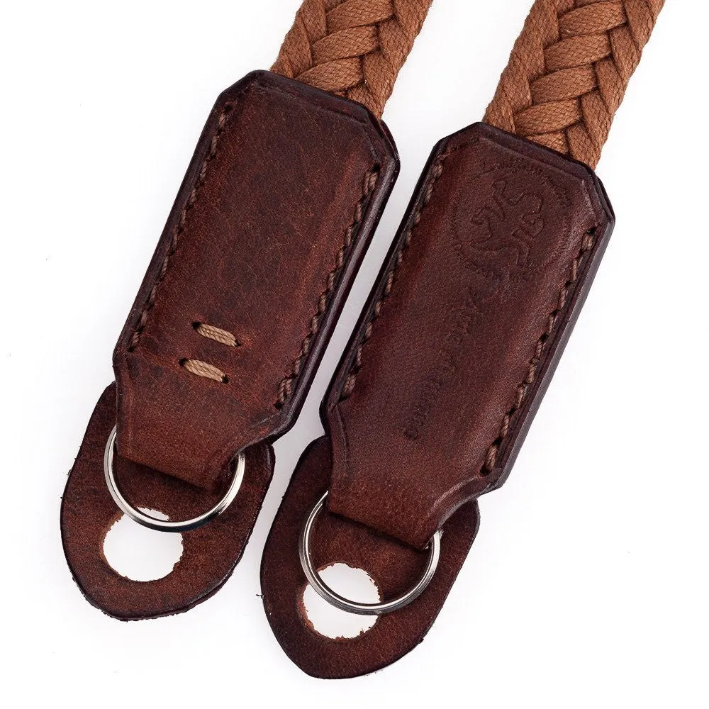 Arte di Mano Waxed Cotton Neck Strap, XL, 120cm - Brown Cotton with Rally Volpe Leather Accents