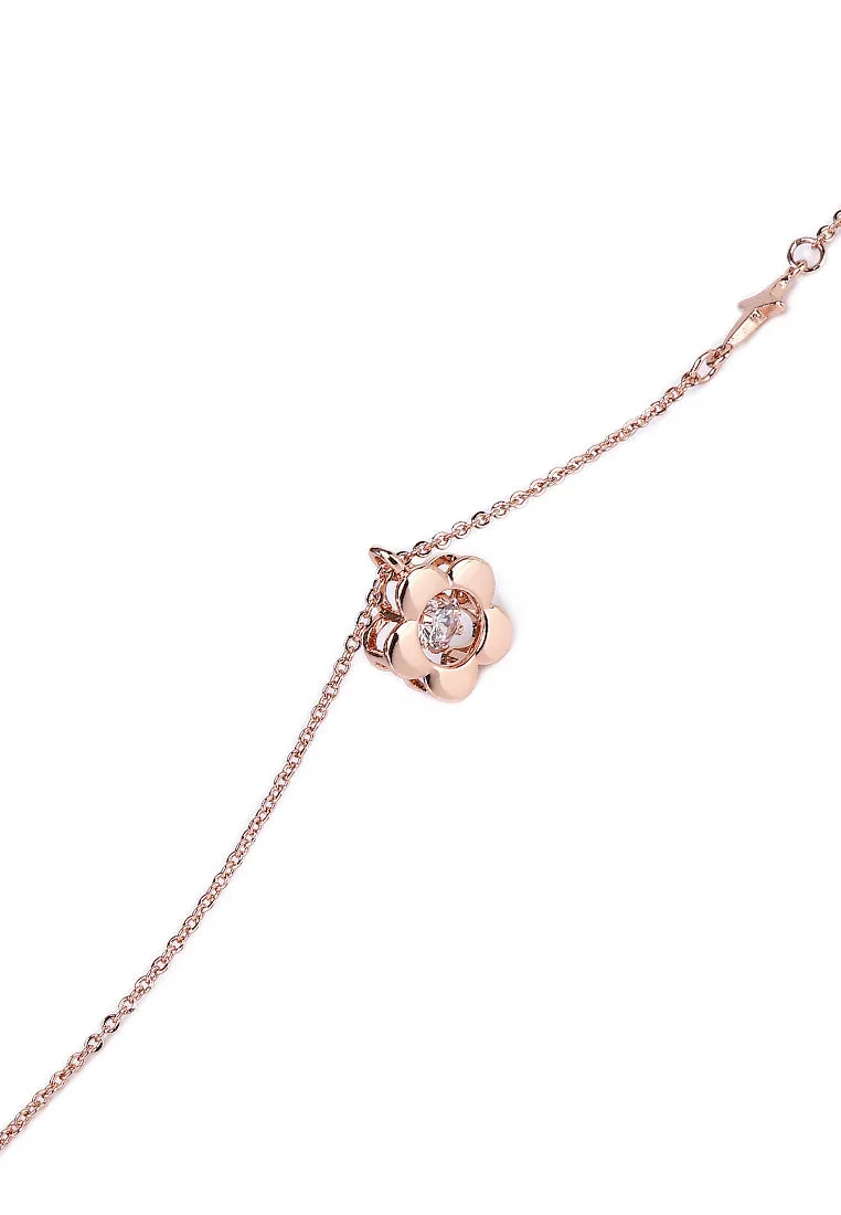 Atharis Rose Gold Leather Watch with Necklace Set (Pink)