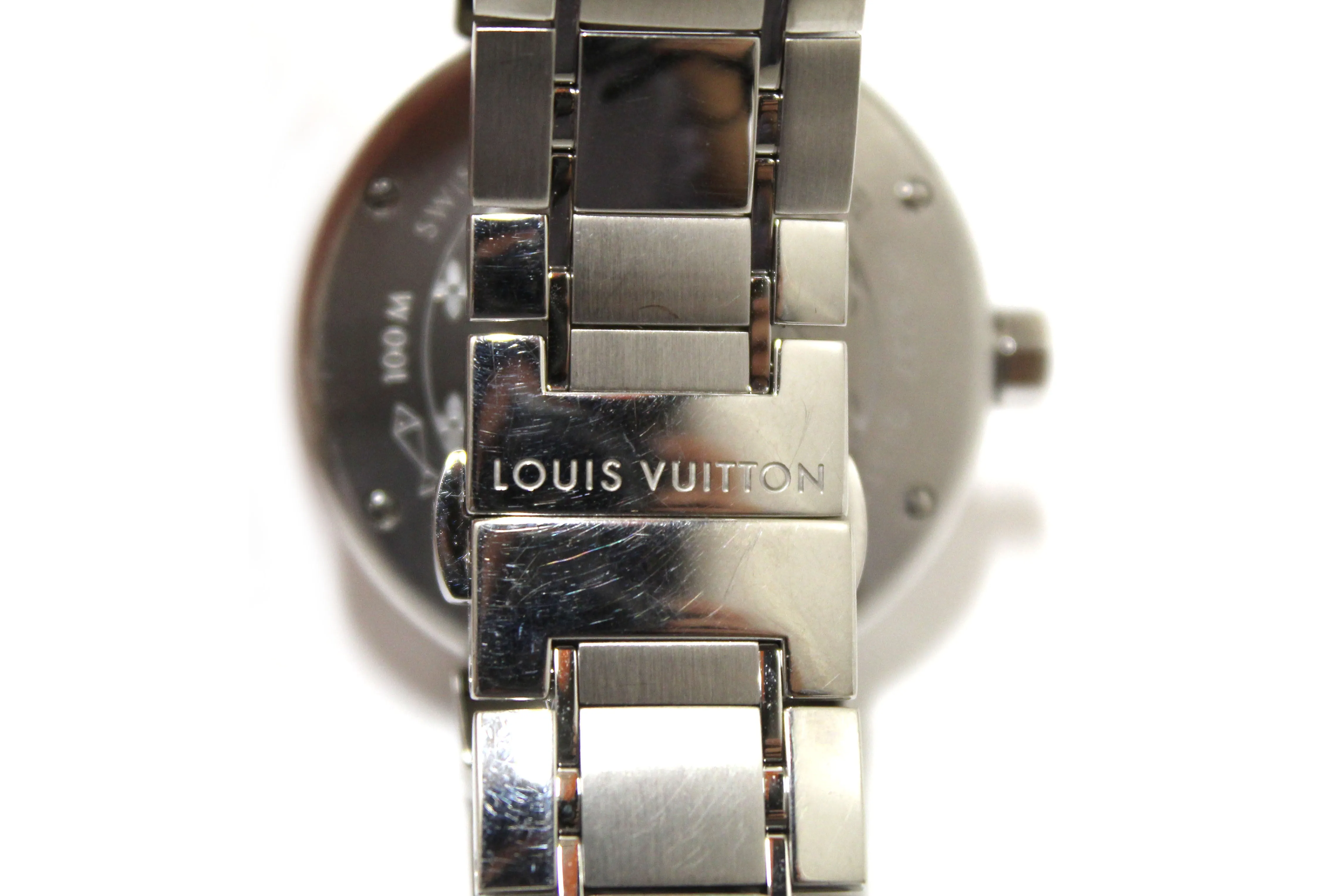 Authentic Louis Vuitton Tambour Quartz Watch in Brown Steel