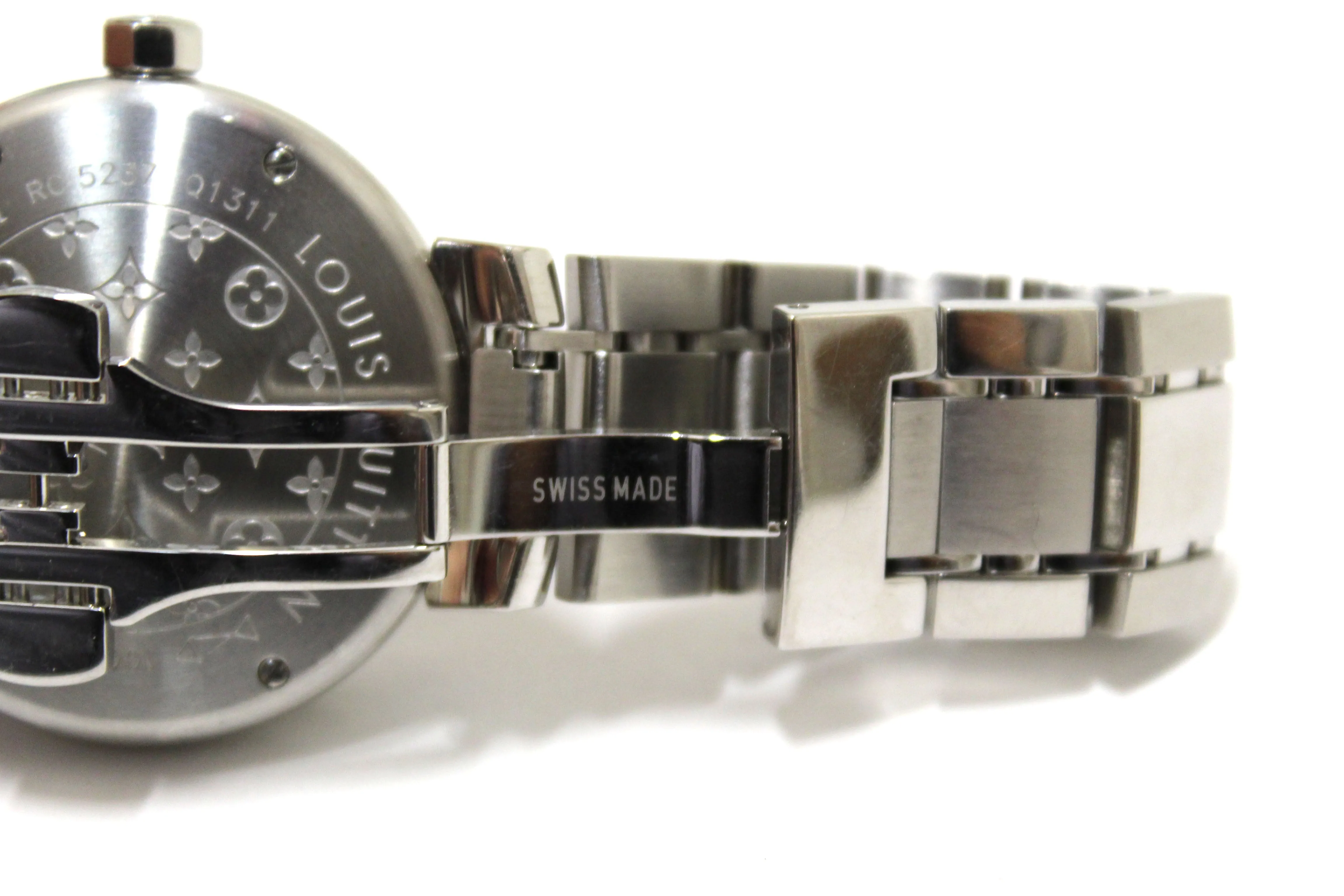 Authentic Louis Vuitton Tambour Quartz Watch in Brown Steel