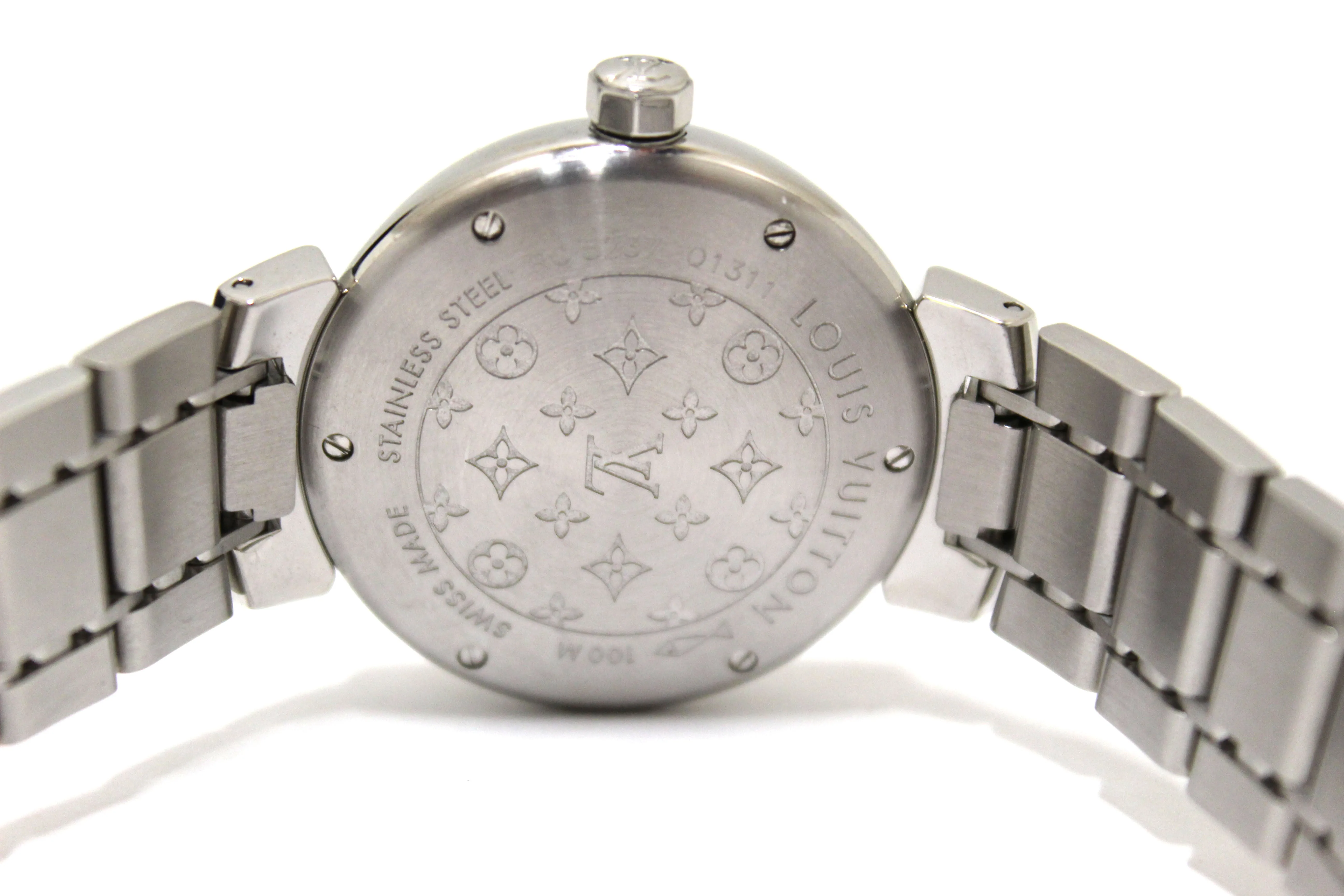 Authentic Louis Vuitton Tambour Quartz Watch in Brown Steel