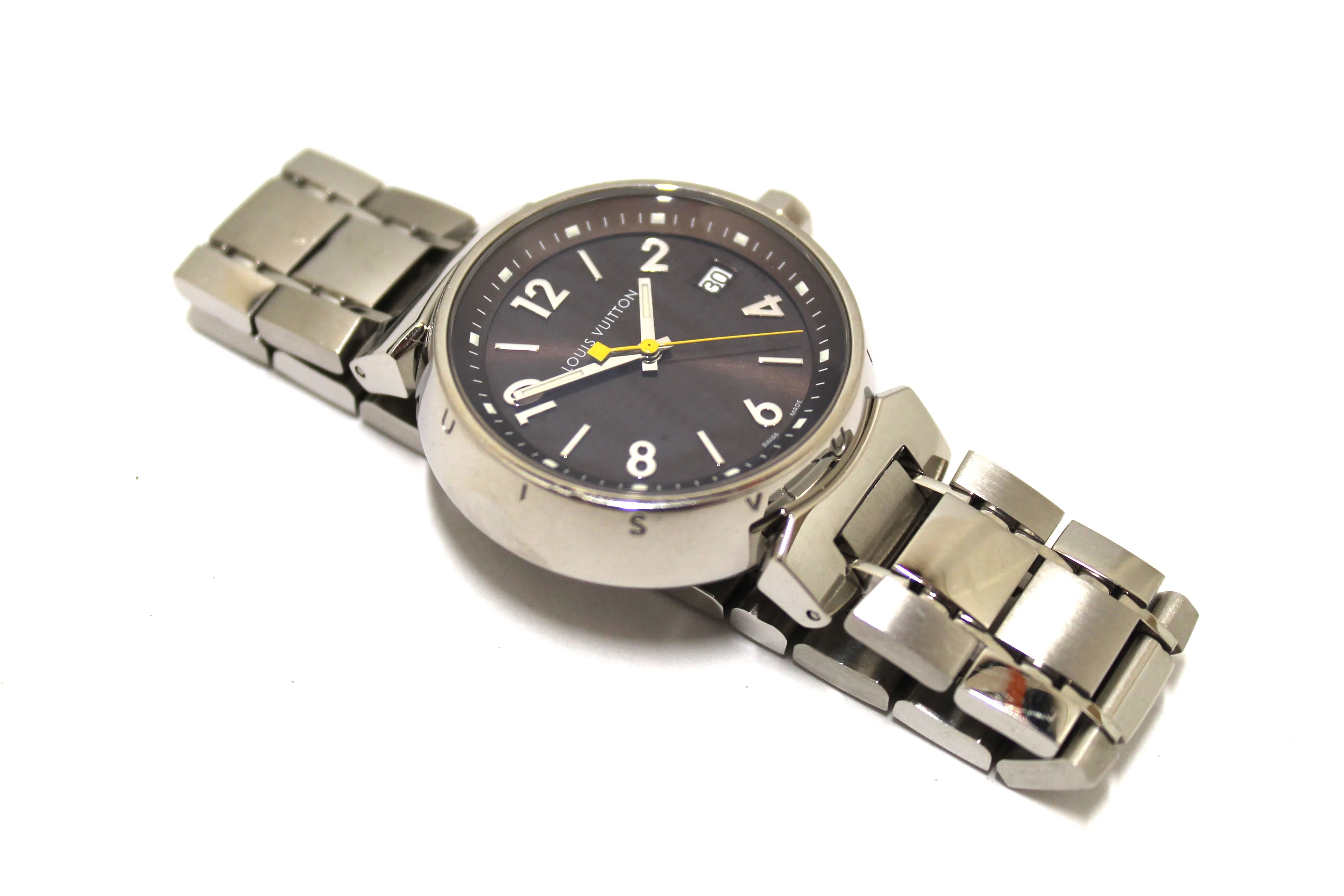 Authentic Louis Vuitton Tambour Quartz Watch in Brown Steel