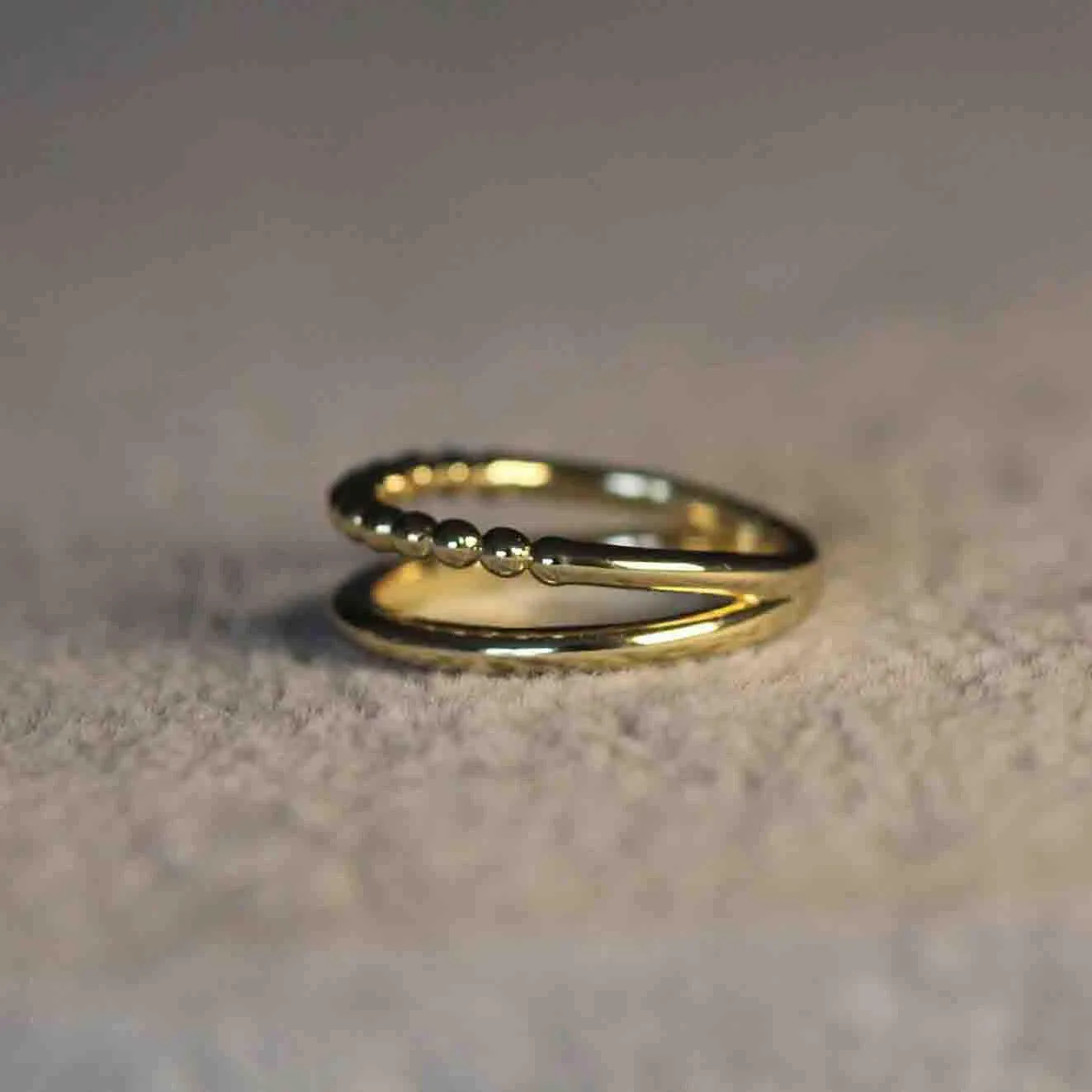 Ball Pattern and Plain Double Simple Gold Ring by VicStoneNYC Fine Jewelry