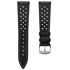 Beaufort Racing Badalassi Carlo Minerva Box Leather Perforated Watch Strap - Black