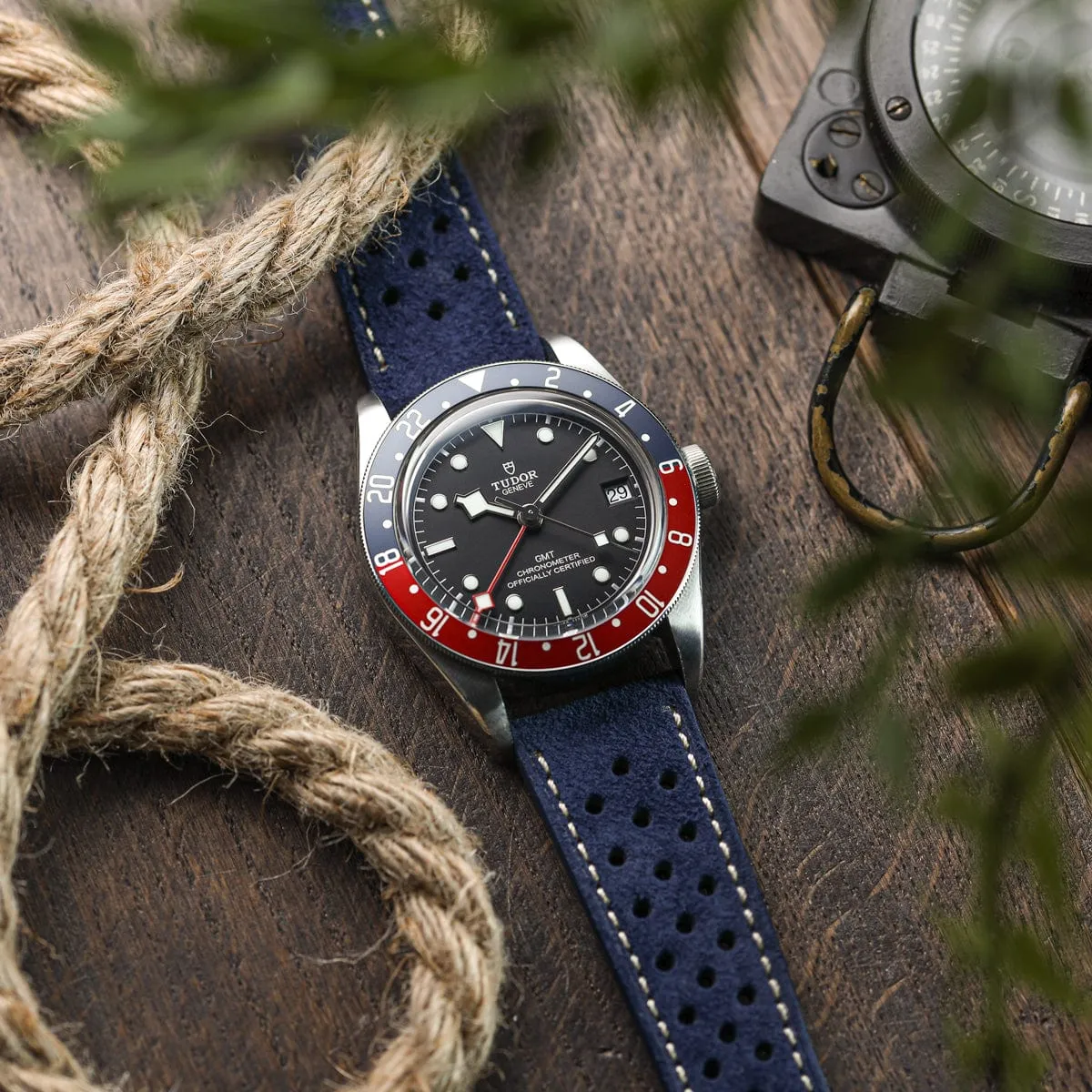 Beaufort Racing Conceria Opera Suede Perforated Watch Strap - Forest Green