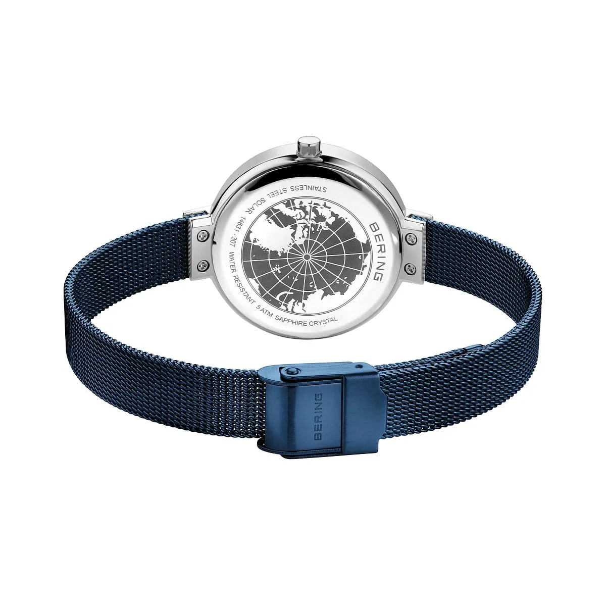 Bering Solar Blue Stainless Steel Mesh Ladies Watch with Blue Dial