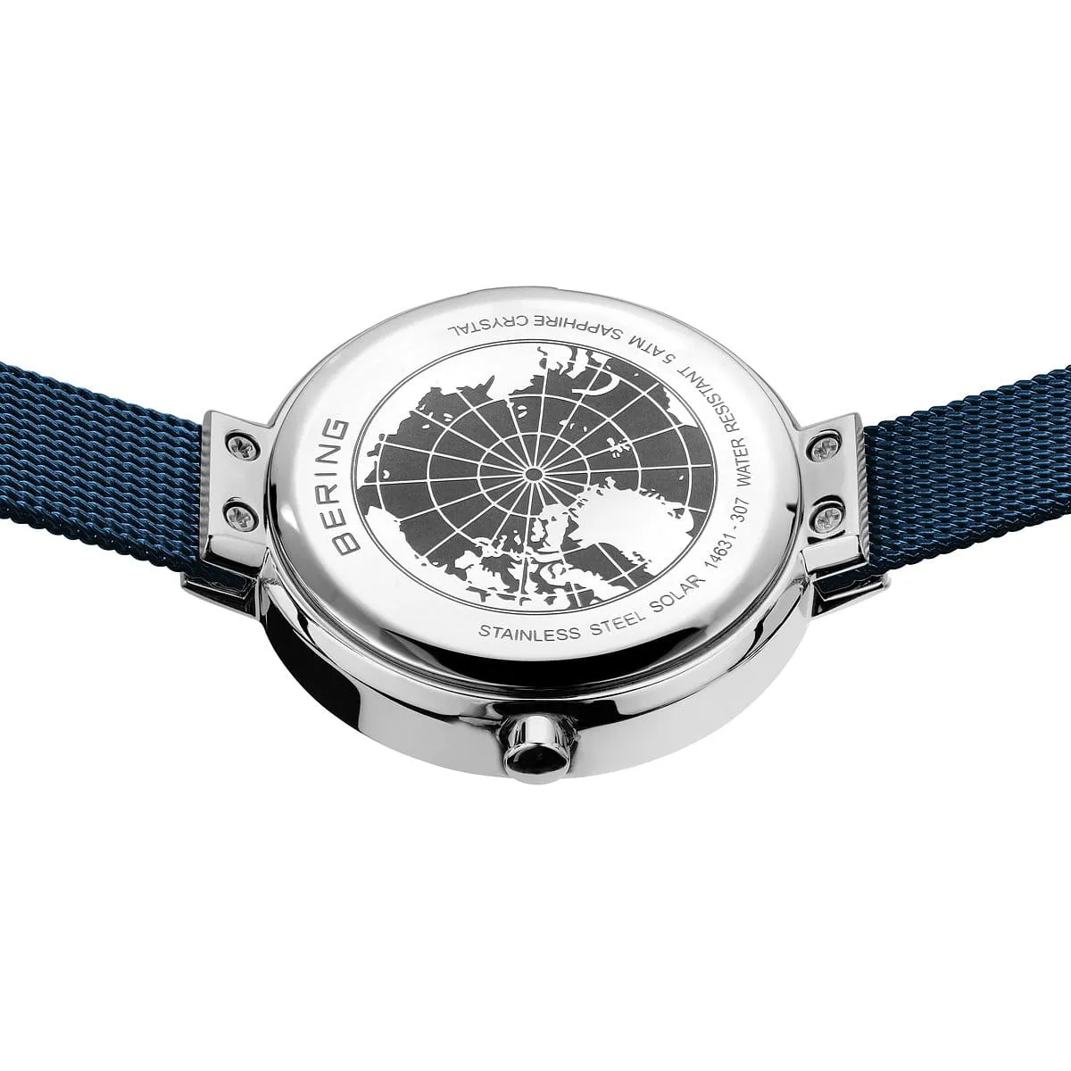 Bering Solar Blue Stainless Steel Mesh Ladies Watch with Blue Dial