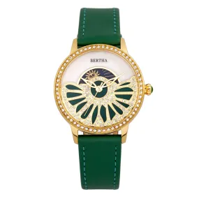 Bertha Adaline Mother-Of-Pearl Leather-Band Watch - Green