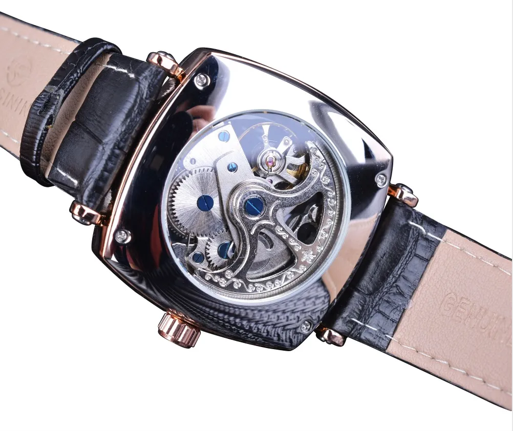 Black Skeleton Dress Watch Business Luxury Mechanical Leather Design
