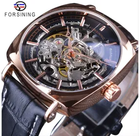 Black Skeleton Dress Watch Business Luxury Mechanical Leather Design