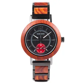 BOBO BIRD MINIMALIST DESIGN STEEL AND WOODEN COMBINED UNISEX WATCHES