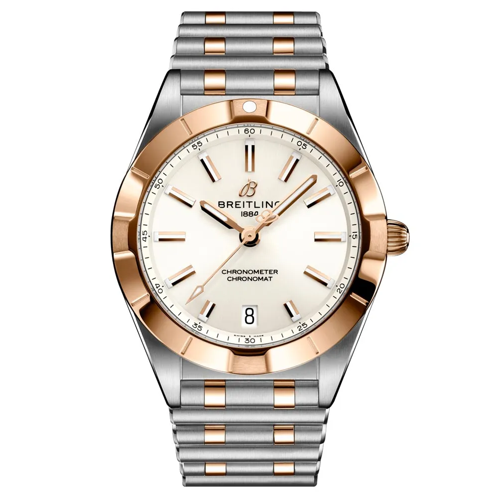 Breitling Chronomat 32mm White Dial 18ct Red Gold & Steel Ladies Quartz Watch U77310101A1U1