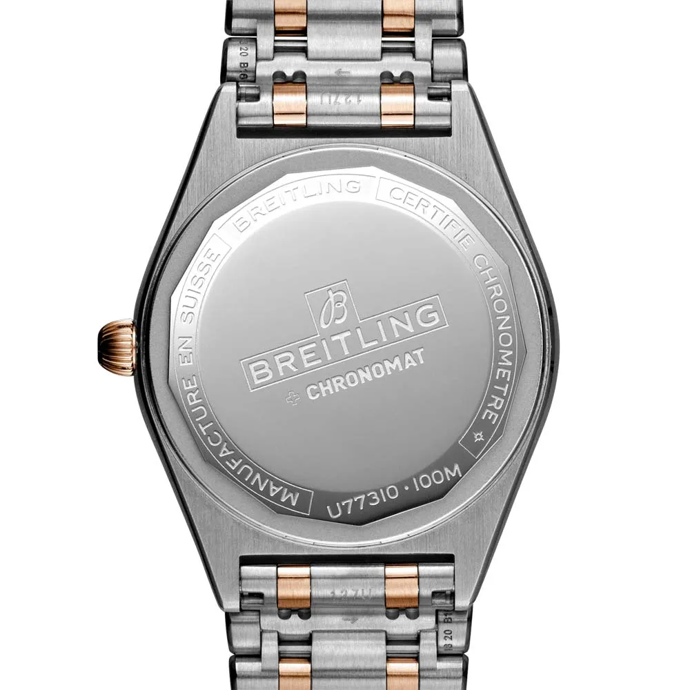 Breitling Chronomat 32mm White Dial 18ct Red Gold & Steel Ladies Quartz Watch U77310101A1U1