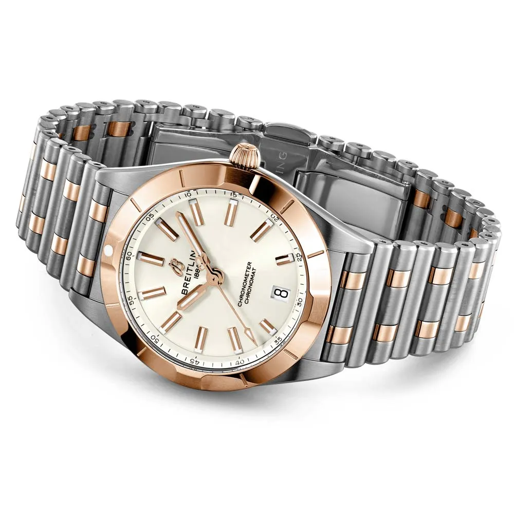 Breitling Chronomat 32mm White Dial 18ct Red Gold & Steel Ladies Quartz Watch U77310101A1U1