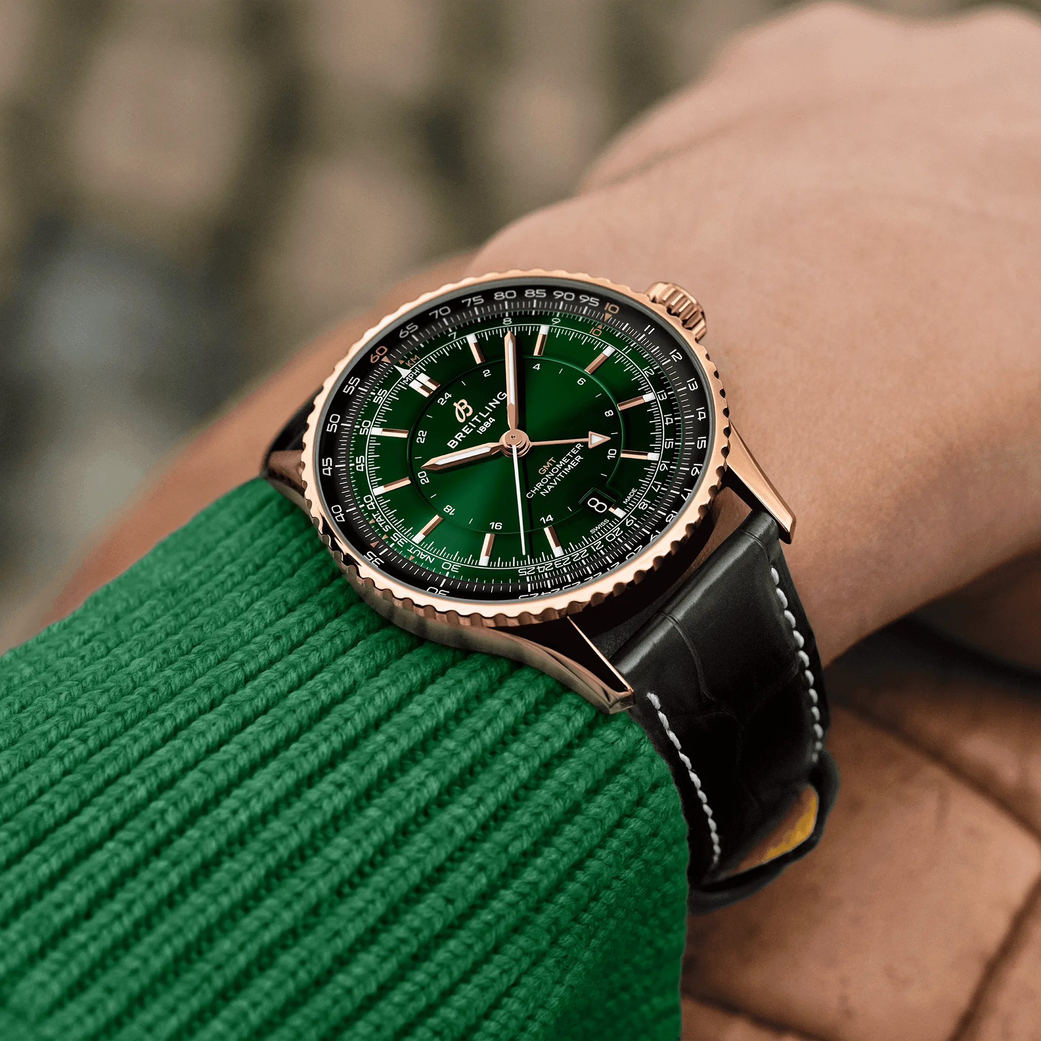 Breitling Navitimer Automatic GMT 41 Watch with Green Dial