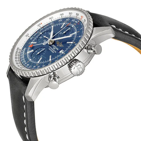 Breitling Navitimer World Chronograph Blue Dial Black Leather Men's Watch A2432212-C651BKLD A2432212-C651-442X-A20D.1