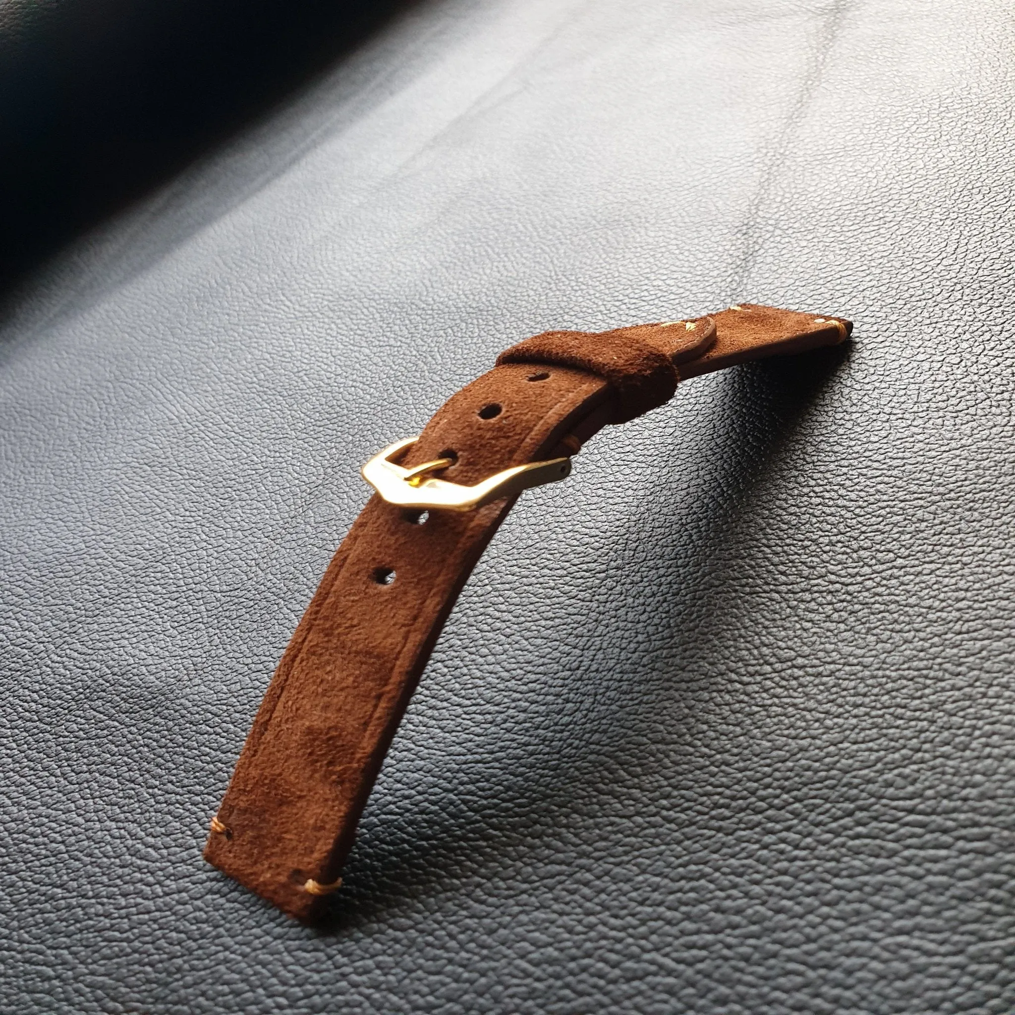 Brown suede leather strap handmade