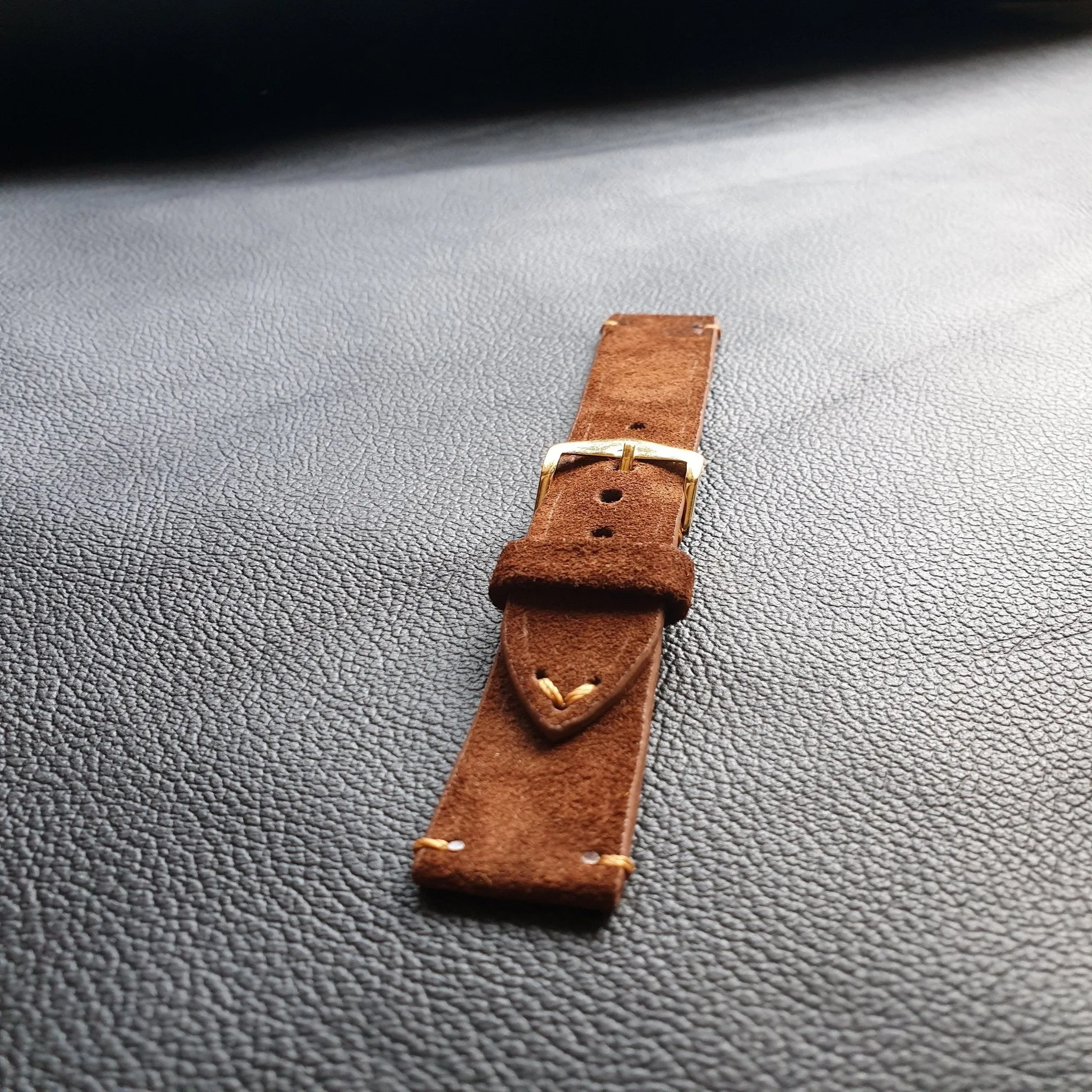 Brown suede leather strap handmade