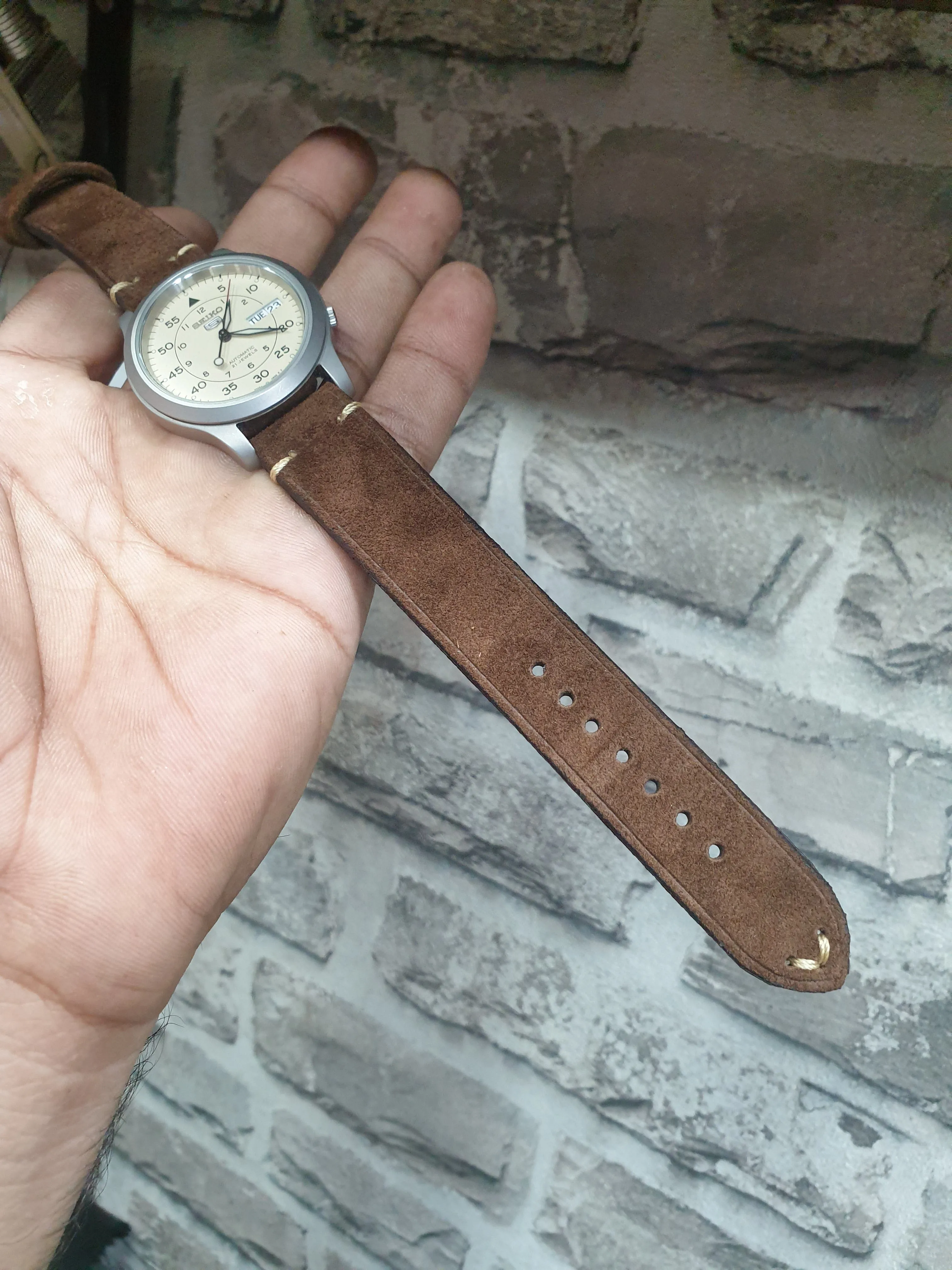 Brown suede leather strap handmade