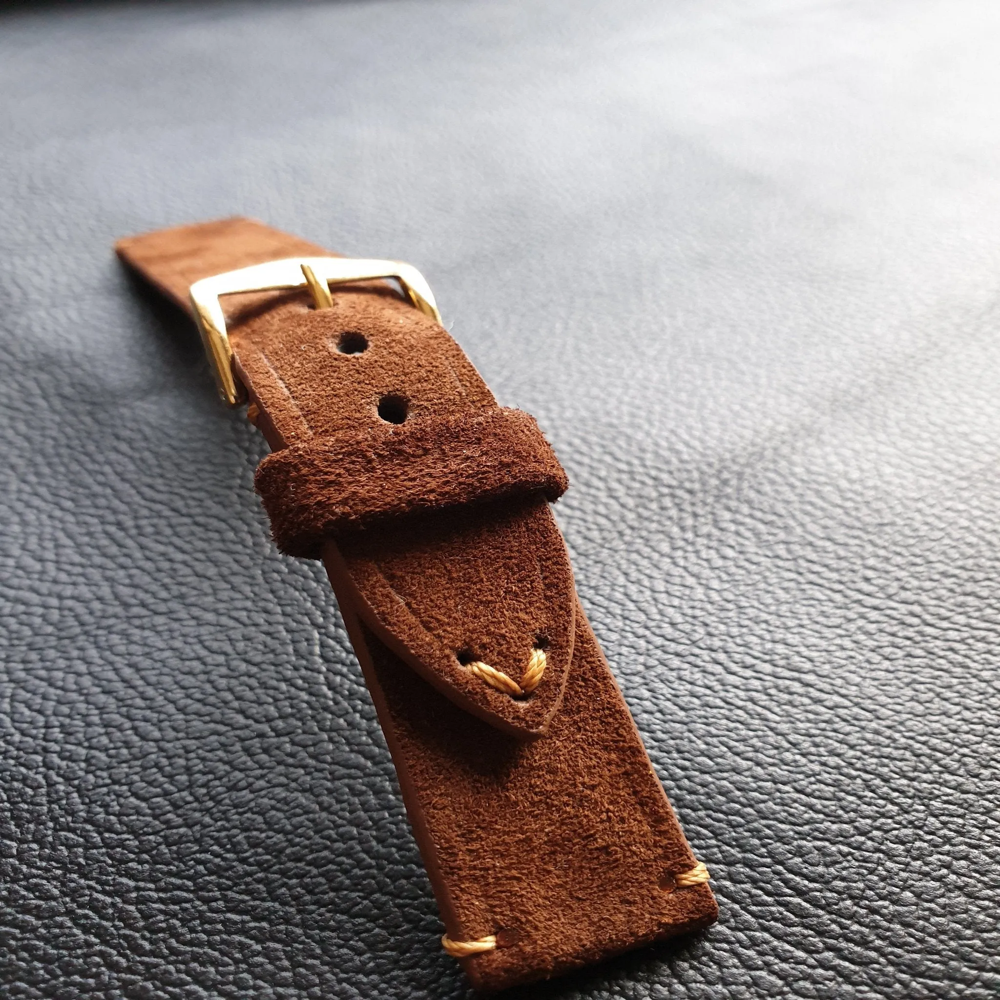 Brown suede leather strap handmade